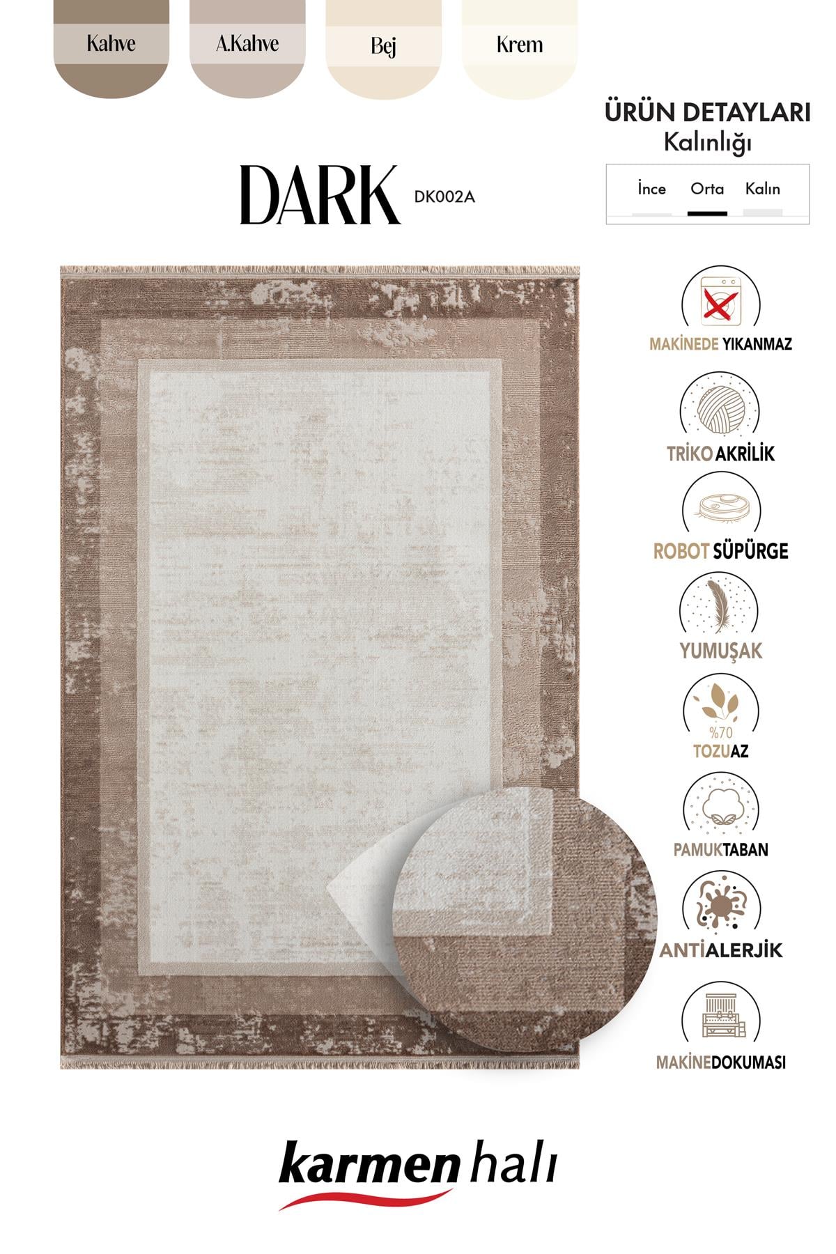 DARK DK002A BEJ HALI KAHVERENGI KENAR CERCEVELI AKRILIK TOZUAZ MODERN SALON HALISI YATAK ODASI — Görsel 6