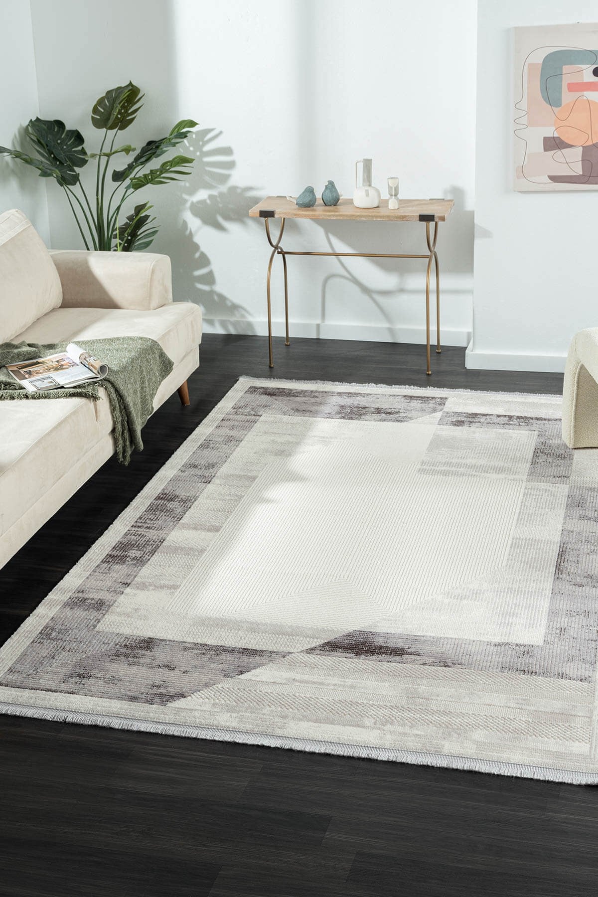DARK DK014G GRI HALI ANTRASIT GEOMETRIK DETAYLI AKRILIK TOZUAZ MODERN SALON HALISI YATAK ODASI — Görsel 2