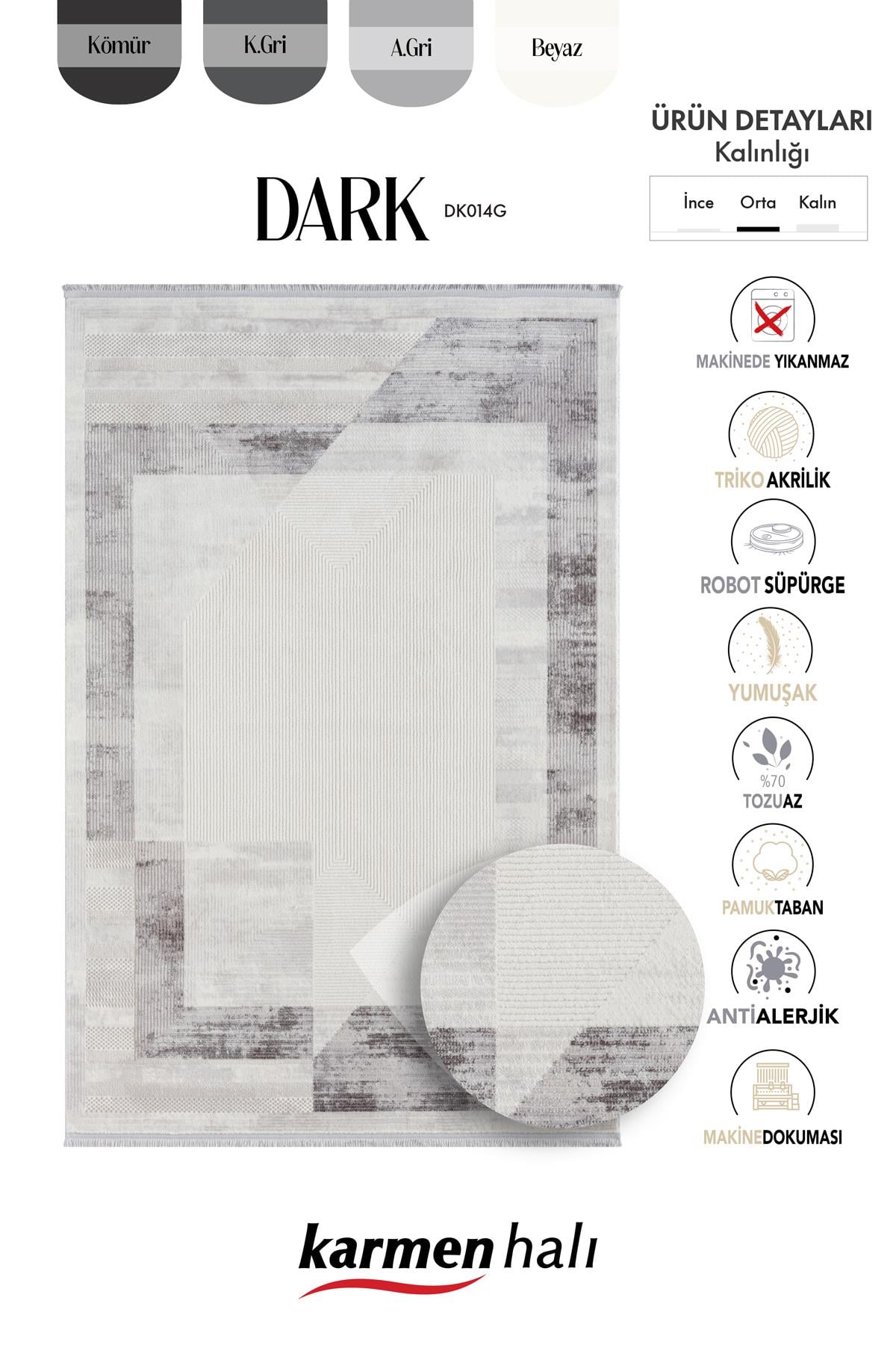 DARK DK014G GRI HALI ANTRASIT GEOMETRIK DETAYLI AKRILIK TOZUAZ MODERN SALON HALISI YATAK ODASI — Görsel 6
