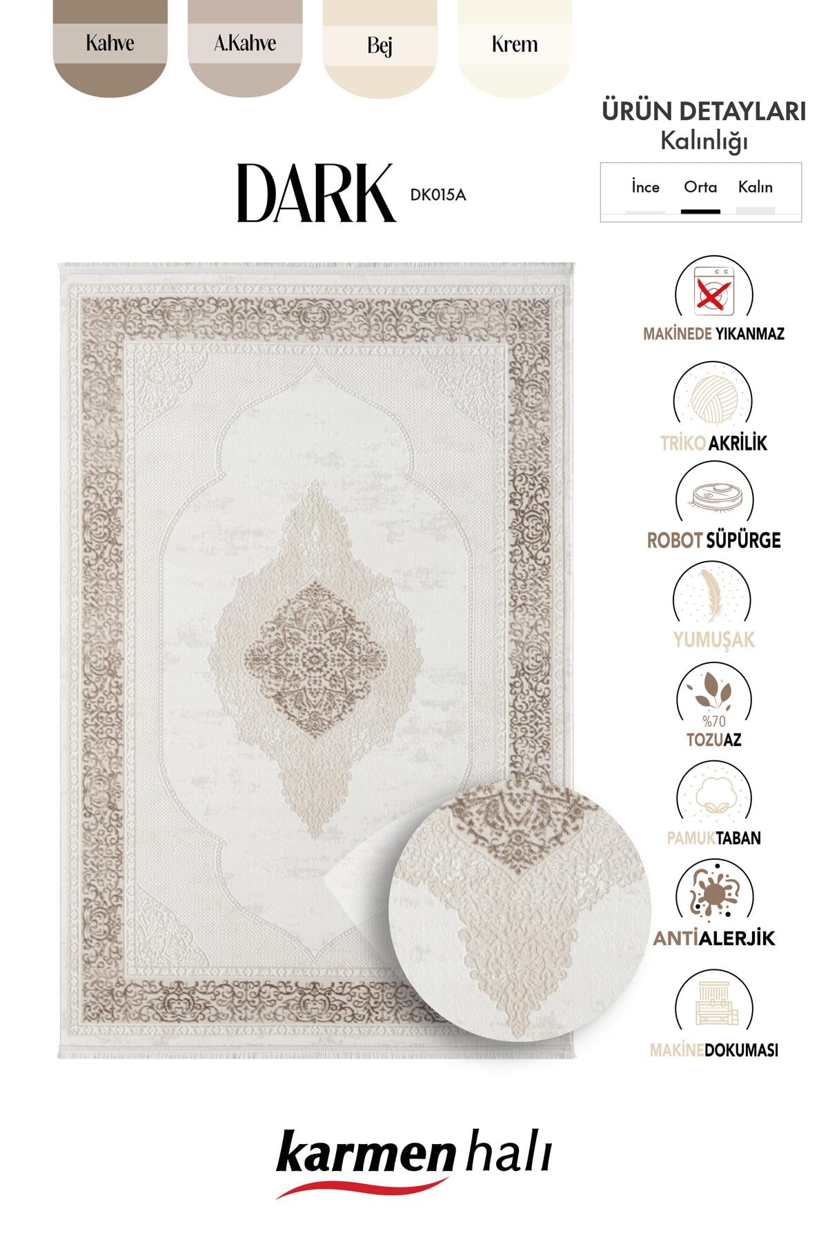 DARK DK015A BEJ HALI KAHVERENGI KENAR CERCEVELI GOBEKLI AKRILIK TOZUAZ MODERN SALON HALISI KORIDOR — Görsel 6
