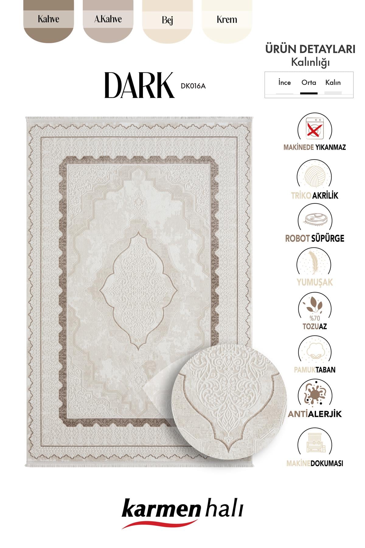 DARK DK016A BEJ HALI KAHVERENGI KENAR CERCEVELI GOBEKLI AKRILIK TOZUAZ MODERN SALON HALISI KORIDOR — Görsel 6