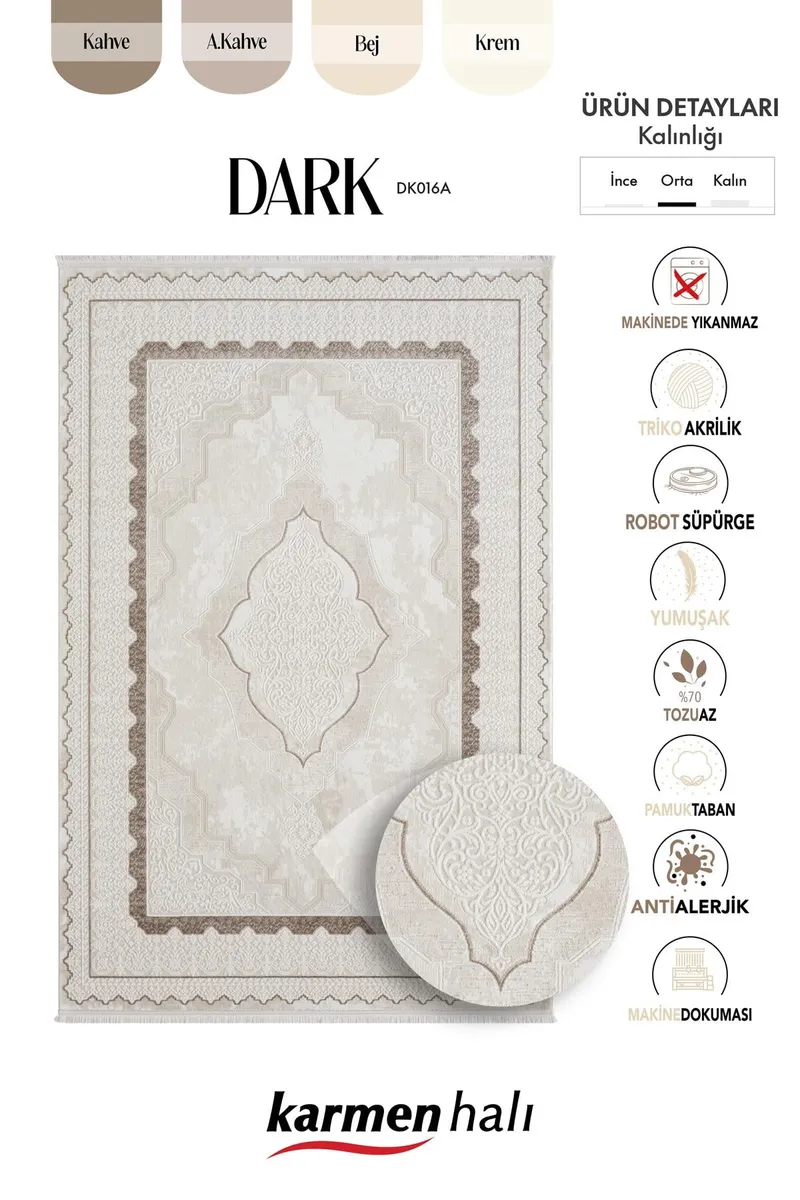 DARK DK016A BEJ HALI KAHVERENGI KENAR CERCEVELI GOBEKLI AKRILIK TOZUAZ MODERN SALON HALISI KORIDOR — Görsel 6