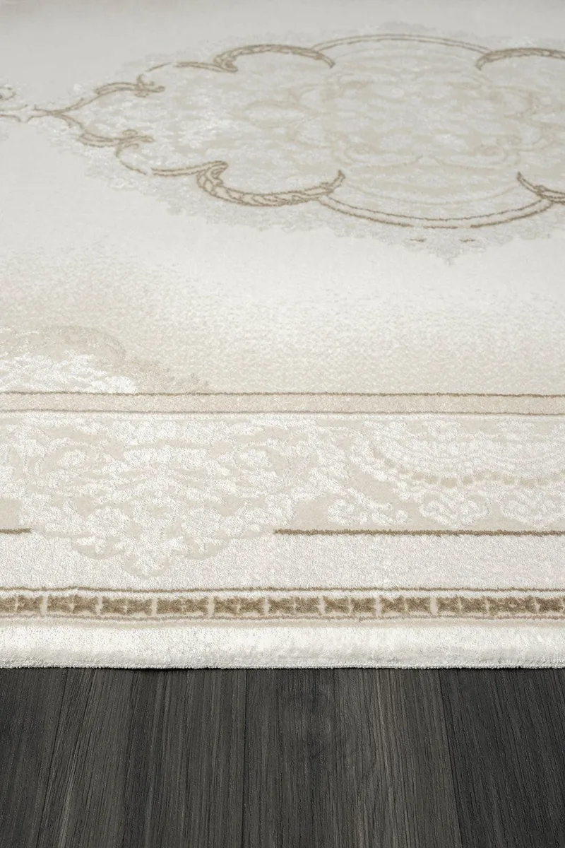 ELEGANCE EG001A BEYAZ HALI GOLD SEDEF DETAYLI GOBEKLI MODERN VISKON DOGAL IPLIK BAMBU HALI TOZU AZ — Görsel 4