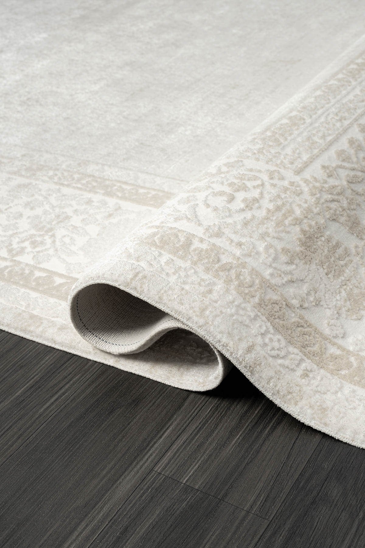 ELEGANCE EG002A GRI HALI BEJ DETAYLI CERCEVELI MODERN VISKON DOGAL IPLIK BAMBU HALI TOZU AZ — Görsel 3