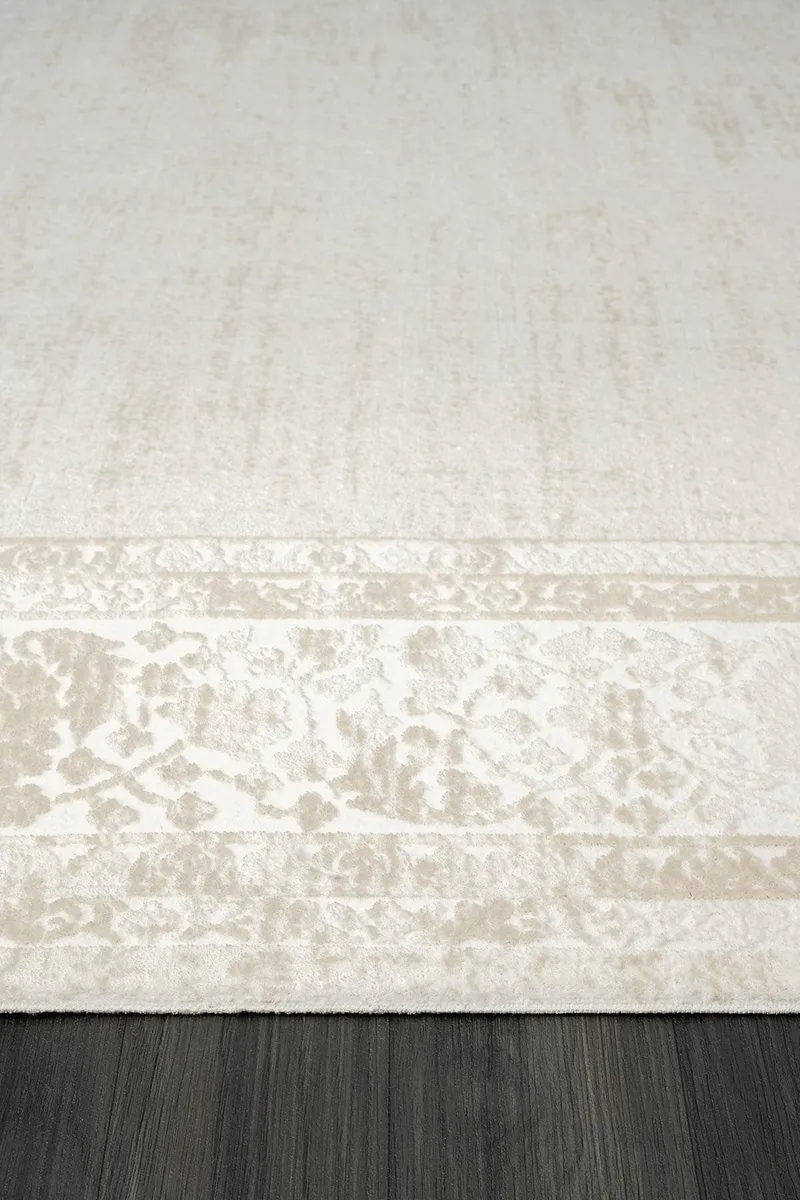 ELEGANCE EG002A GRI HALI BEJ DETAYLI CERCEVELI MODERN VISKON DOGAL IPLIK BAMBU HALI TOZU AZ — Görsel 4