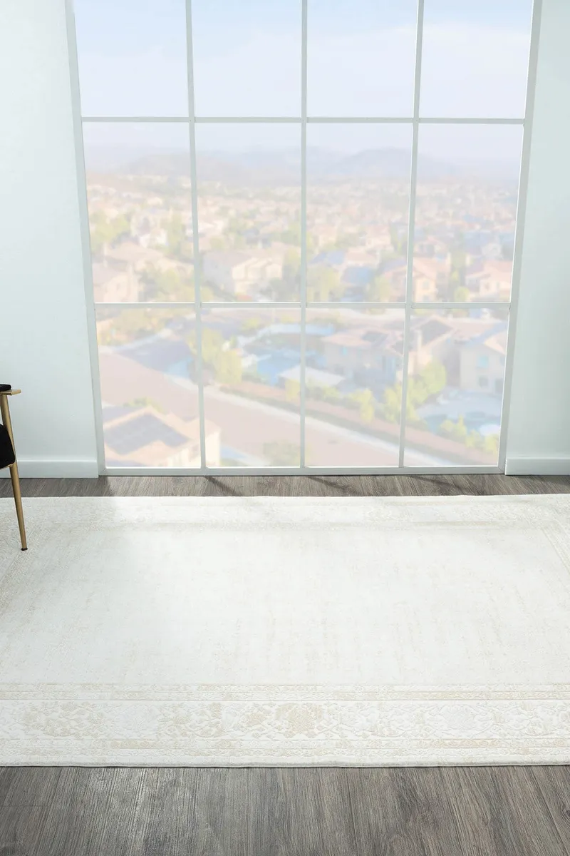 ELEGANCE EG002A GRI HALI BEJ DETAYLI CERCEVELI MODERN VISKON DOGAL IPLIK BAMBU HALI TOZU AZ — Görsel 5