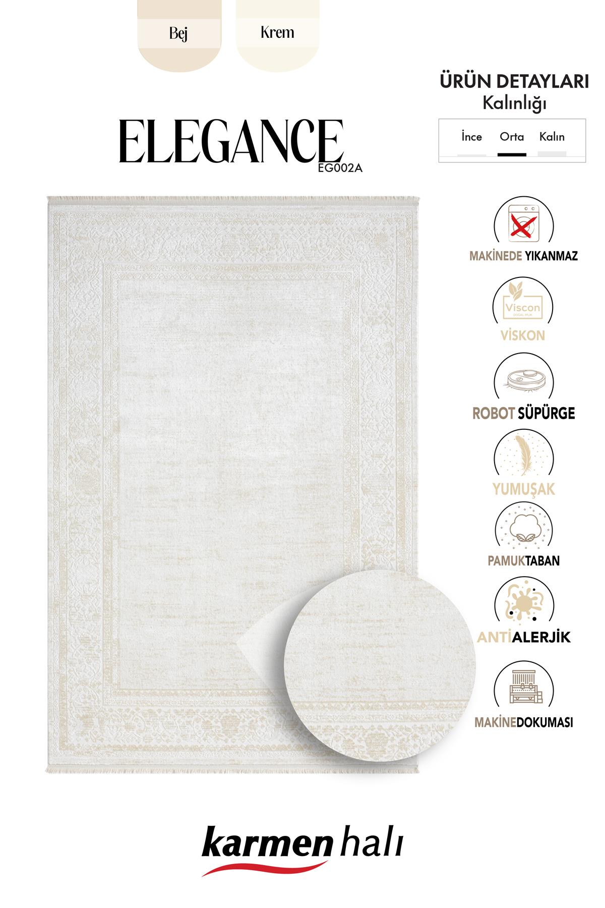 ELEGANCE EG002A GRI HALI BEJ DETAYLI CERCEVELI MODERN VISKON DOGAL IPLIK BAMBU HALI TOZU AZ — Görsel 6