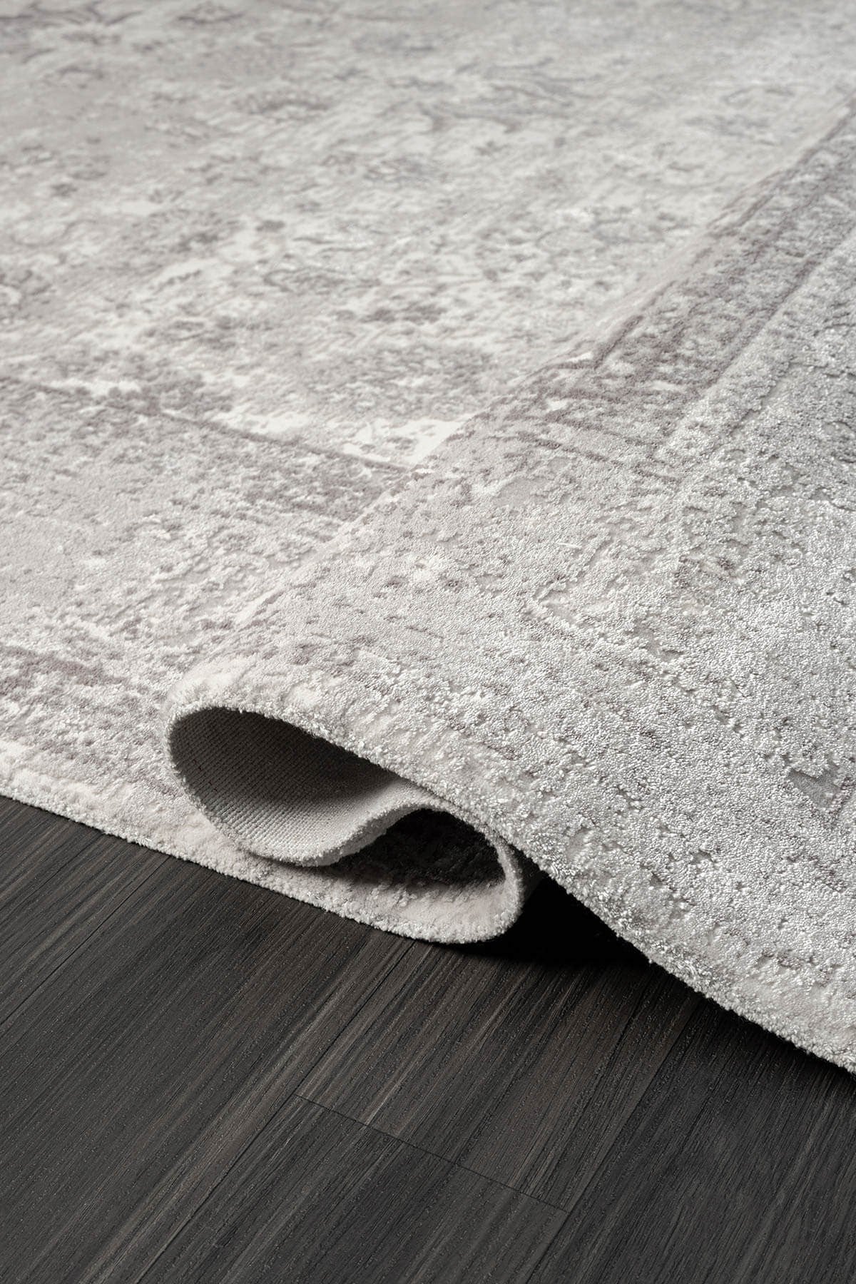ELEGANCE EG004A GRI HALI ANTRASIT MODERN KLASIK DESENLI VISKON DOGAL IPLIK BAMBU HALI TOZU AZ SALON — Görsel 3