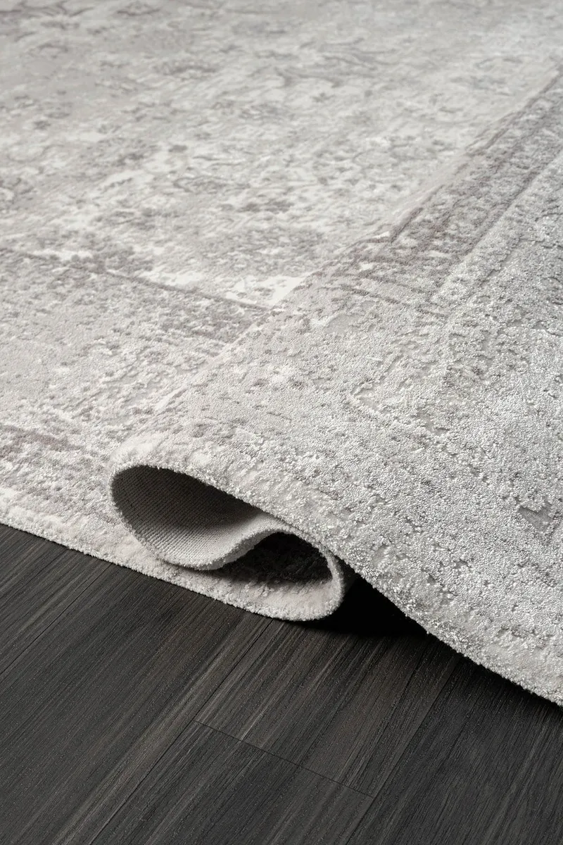 ELEGANCE EG004A GRI HALI ANTRASIT MODERN KLASIK DESENLI VISKON DOGAL IPLIK BAMBU HALI TOZU AZ SALON — Görsel 3
