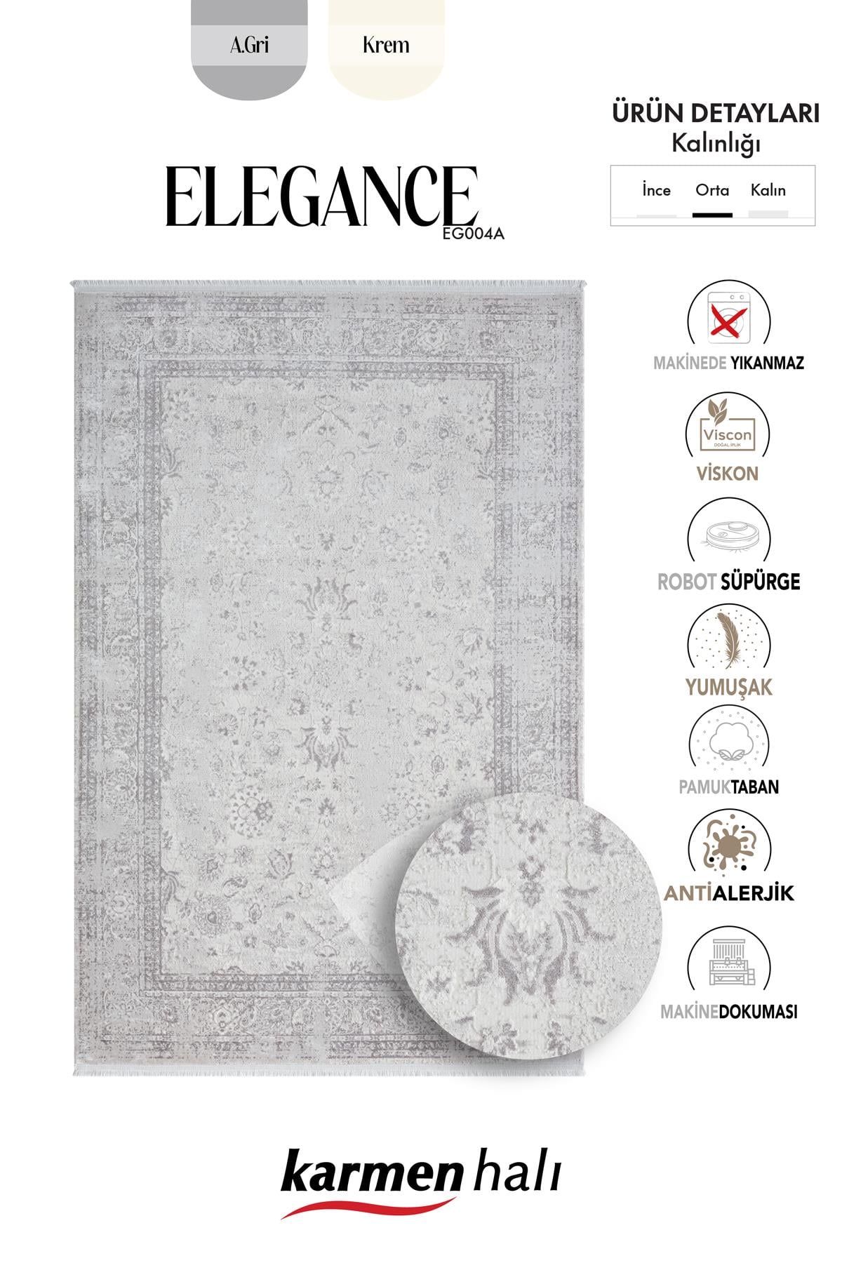 ELEGANCE EG004A GRI HALI ANTRASIT MODERN KLASIK DESENLI VISKON DOGAL IPLIK BAMBU HALI TOZU AZ SALON — Görsel 6