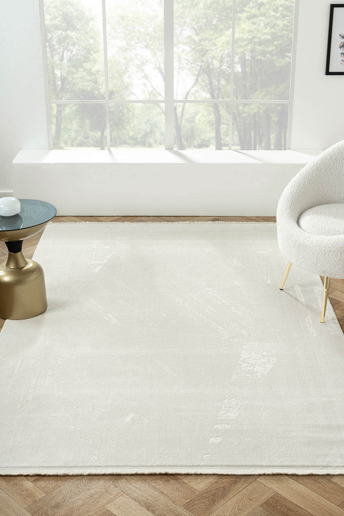 ELEGANCE EG005A BEYAZ HALI SEDEF DETAYLI MODERN VISKON DOGAL IPLIK BAMBU HALI TOZU AZ SALON HALISI — Görsel 2
