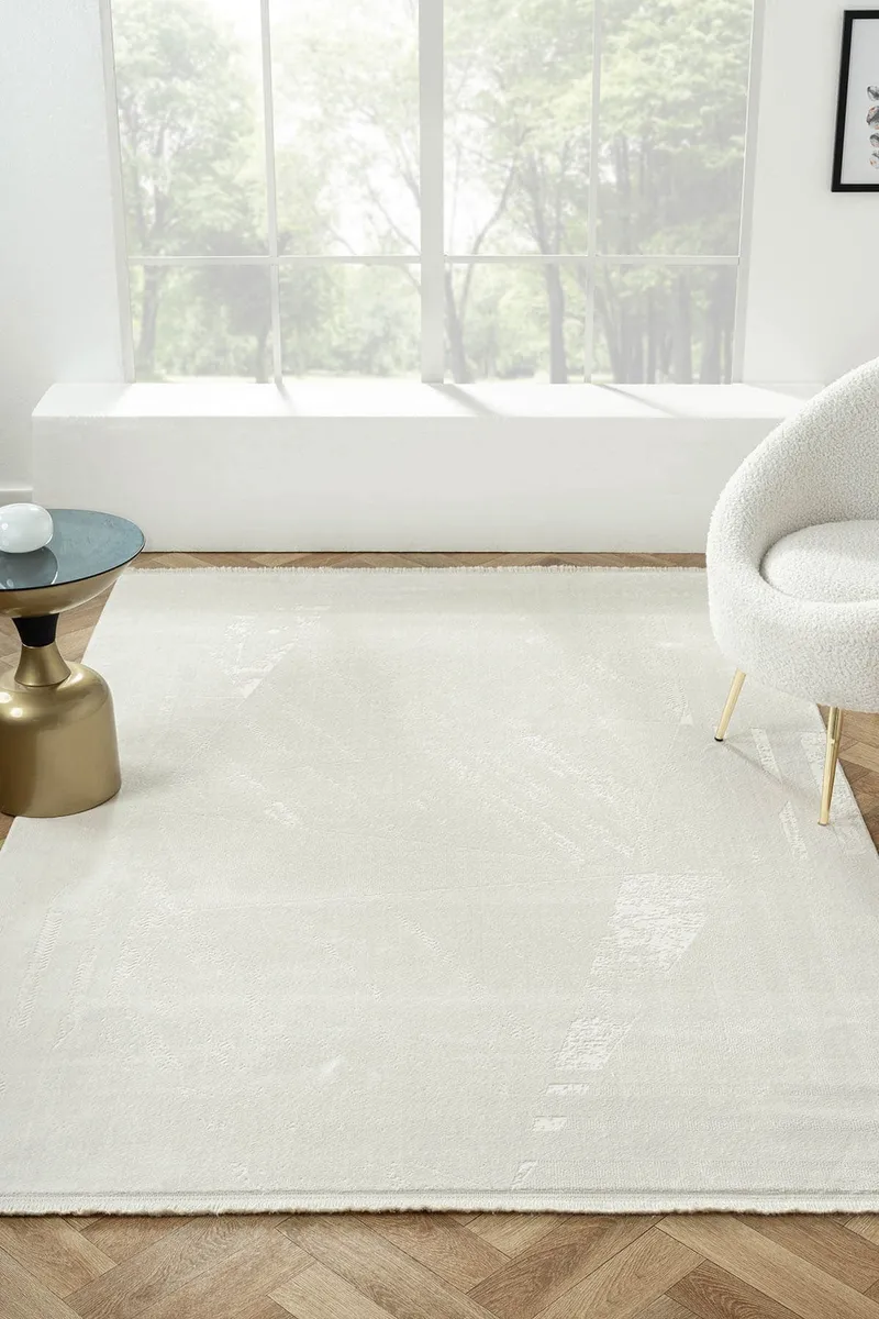 ELEGANCE EG005A BEYAZ HALI SEDEF DETAYLI MODERN VISKON DOGAL IPLIK BAMBU HALI TOZU AZ SALON HALISI — Görsel 2