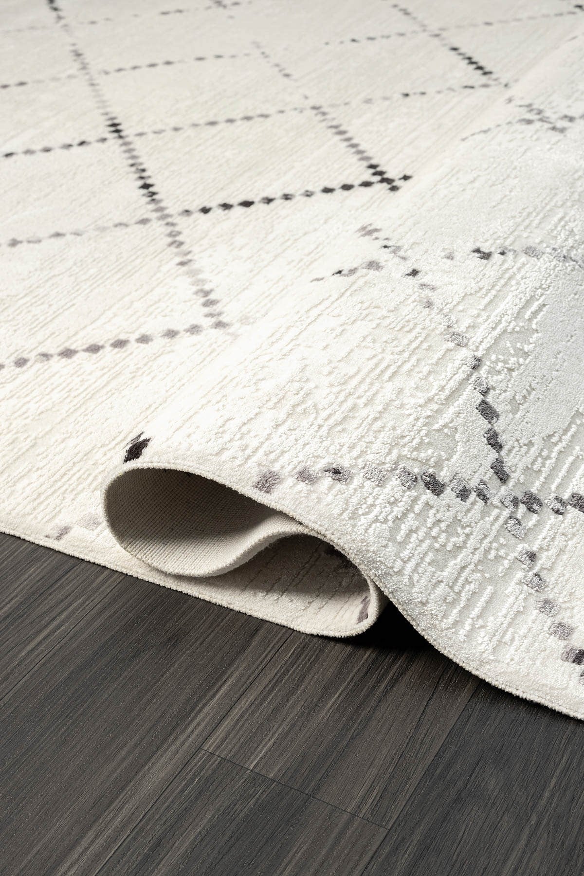 ELEGANCE EG010A BEYAZ HALI GEOMETRIK DETAYLI MODERN VISKON DOGAL IPLIK BAMBU HALI TOZU AZ SALON HALI — Görsel 3