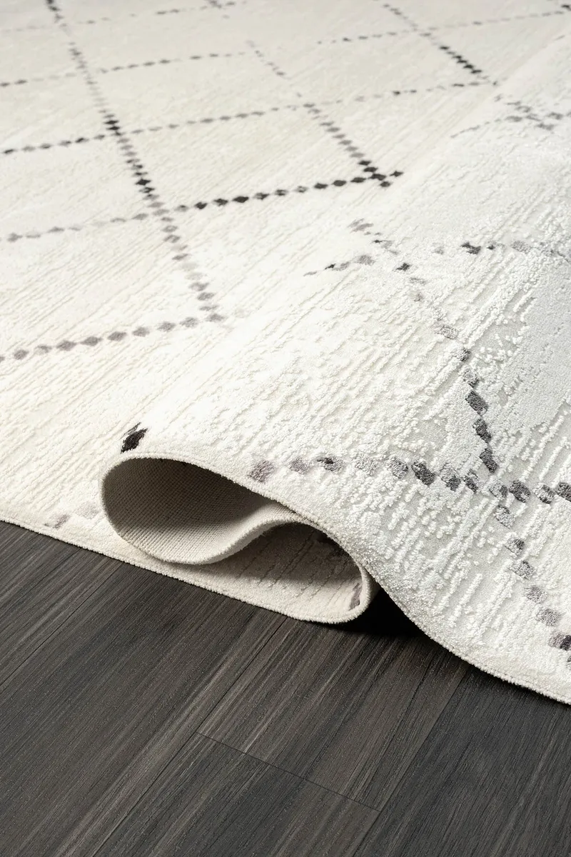 ELEGANCE EG010A BEYAZ HALI GEOMETRIK DETAYLI MODERN VISKON DOGAL IPLIK BAMBU HALI TOZU AZ SALON HALI — Görsel 3