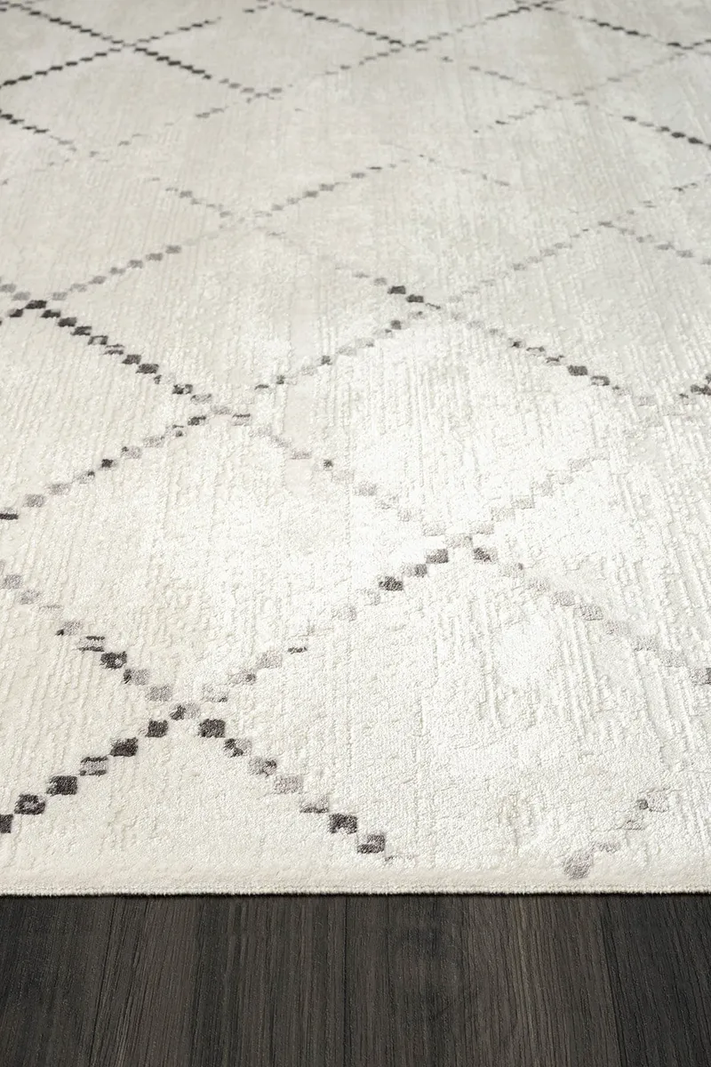 ELEGANCE EG010A BEYAZ HALI GEOMETRIK DETAYLI MODERN VISKON DOGAL IPLIK BAMBU HALI TOZU AZ SALON HALI — Görsel 4
