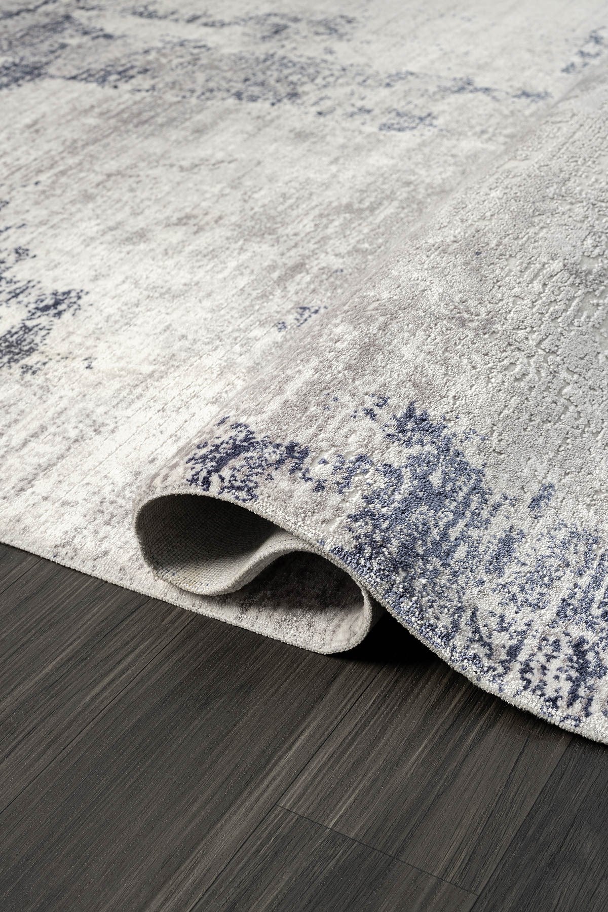 ELEGANCE EG013A GRI HALI LACIVERT DETAYLI MODERN VISKON DOGAL IPLIK BAMBU HALI TOZU AZ SALON HALISI — Görsel 3