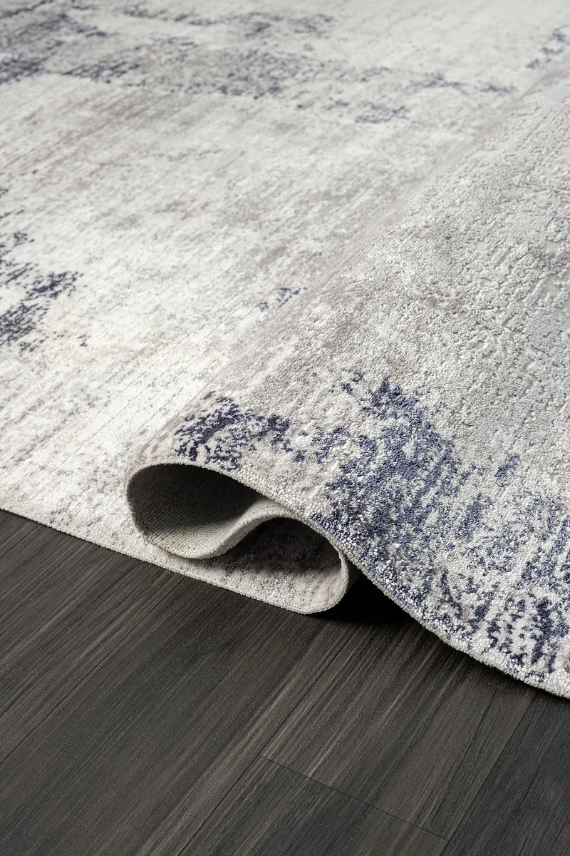 ELEGANCE EG013A GRI HALI LACIVERT DETAYLI MODERN VISKON DOGAL IPLIK BAMBU HALI TOZU AZ SALON HALISI — Görsel 3