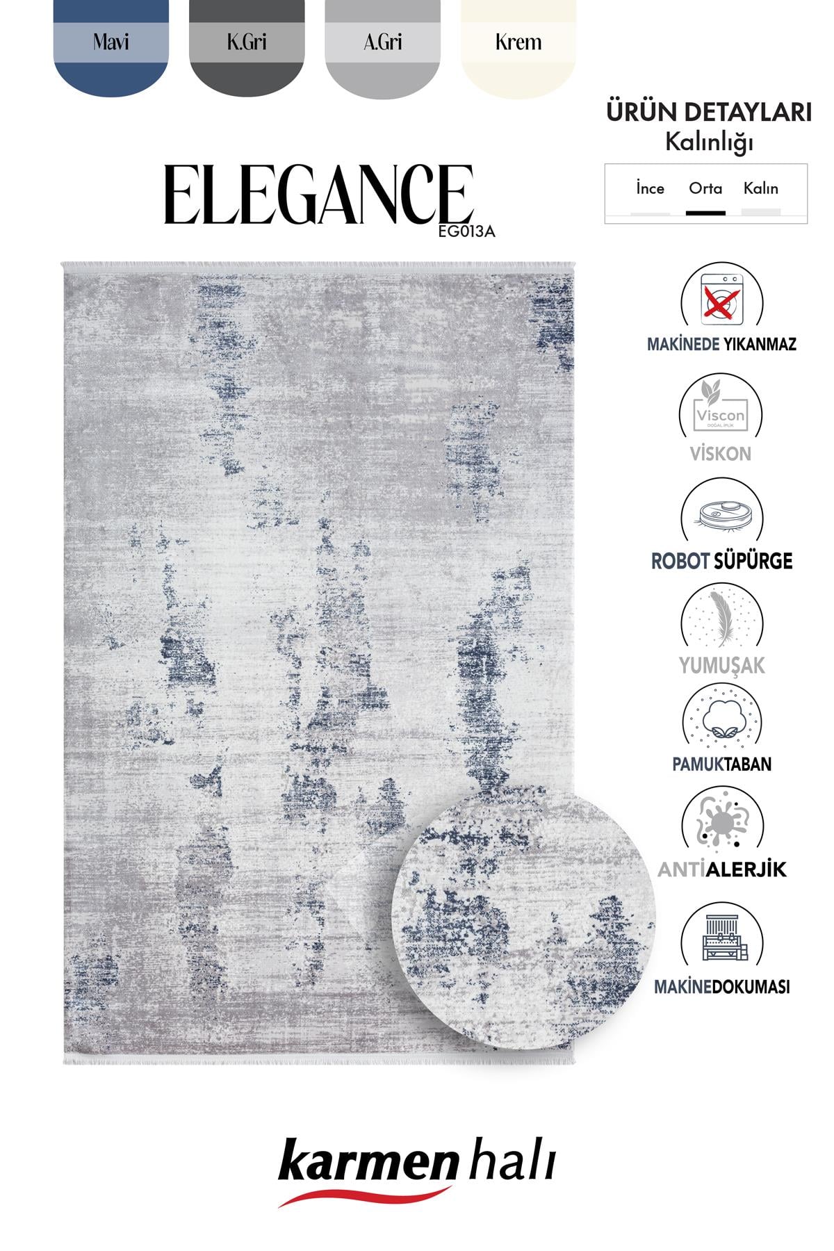 ELEGANCE EG013A GRI HALI LACIVERT DETAYLI MODERN VISKON DOGAL IPLIK BAMBU HALI TOZU AZ SALON HALISI — Görsel 6