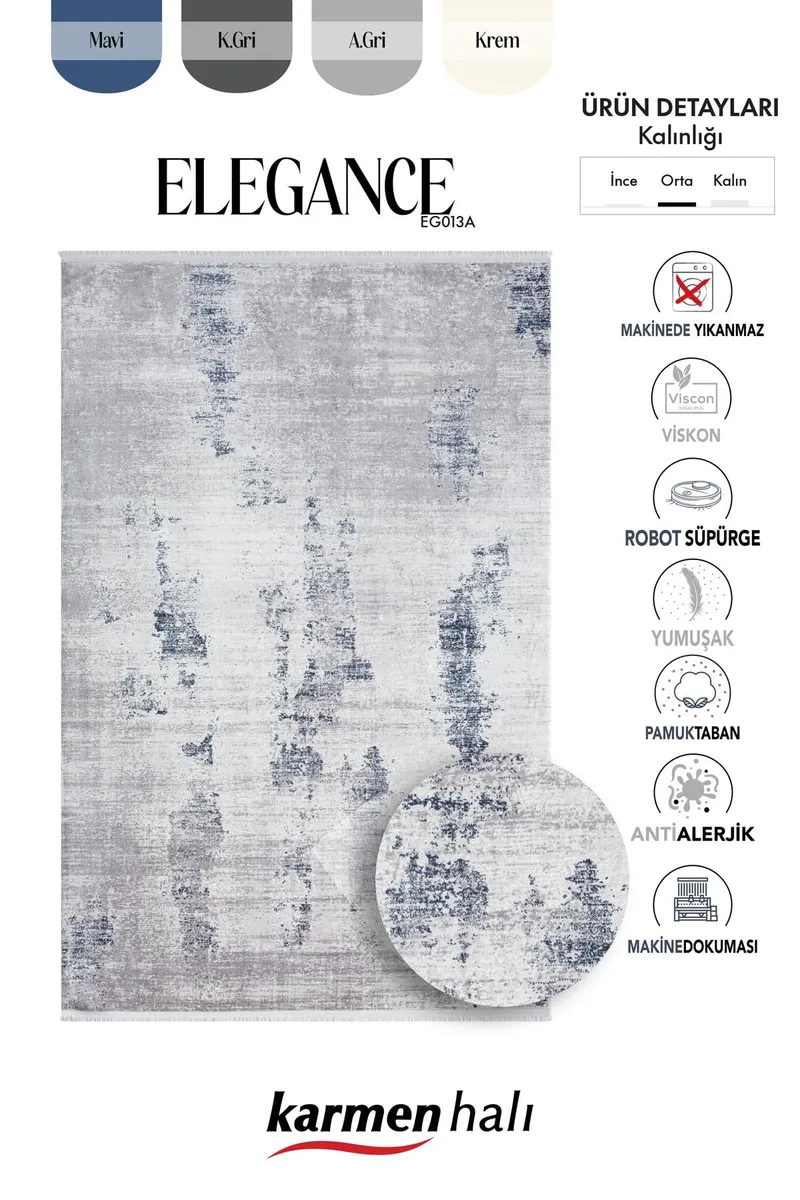 ELEGANCE EG013A GRI HALI LACIVERT DETAYLI MODERN VISKON DOGAL IPLIK BAMBU HALI TOZU AZ SALON HALISI — Görsel 6