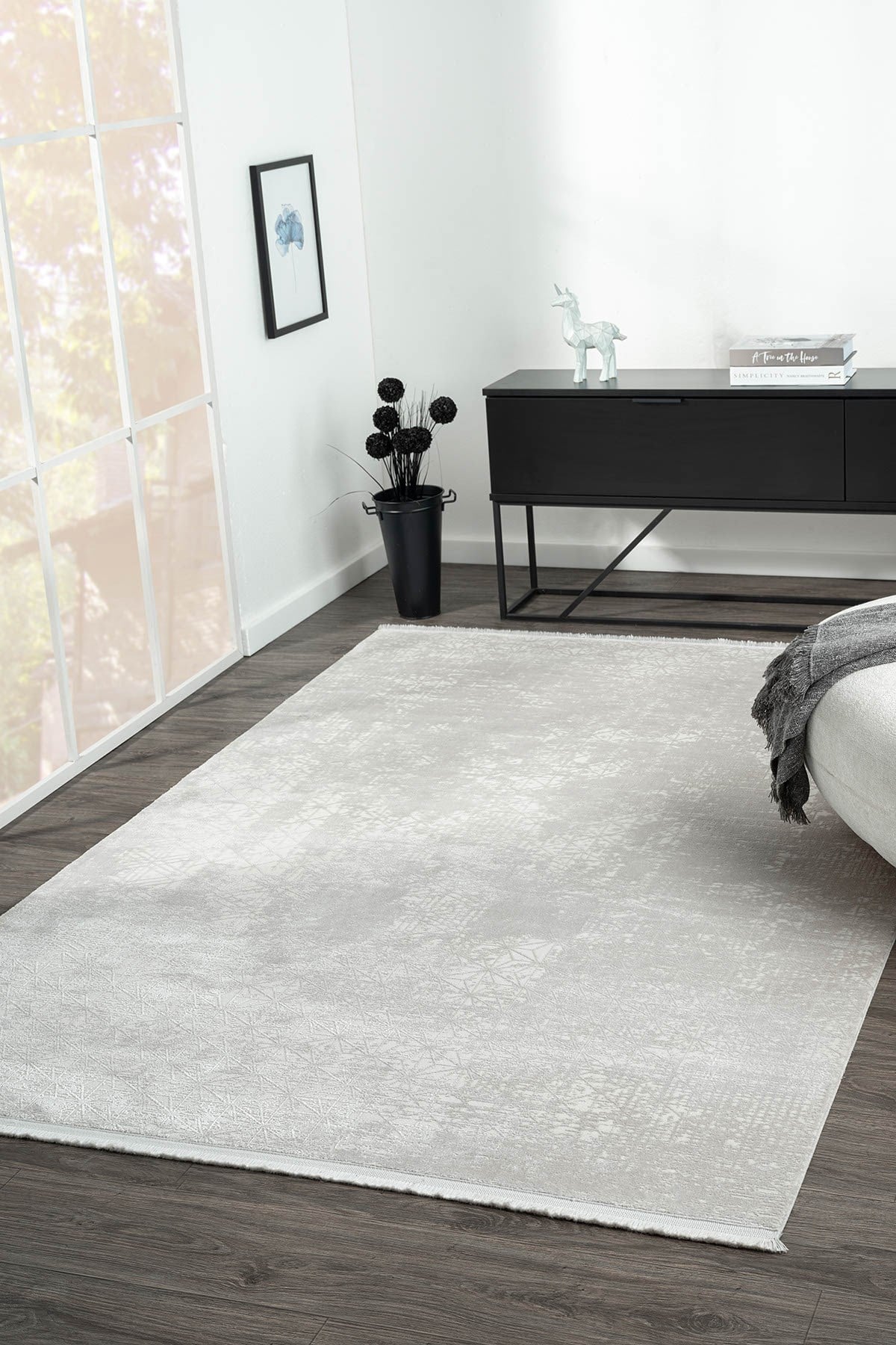 ELEGANCE EG014A BEYAZ HALI SEDEF GEOMETRIK DETAYLI MODERN VISKON DOGAL IPLIK BAMBU HALI TOZU AZ — Görsel 2