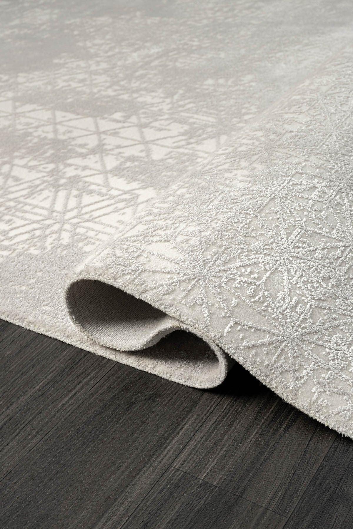 ELEGANCE EG014A BEYAZ HALI SEDEF GEOMETRIK DETAYLI MODERN VISKON DOGAL IPLIK BAMBU HALI TOZU AZ — Görsel 3
