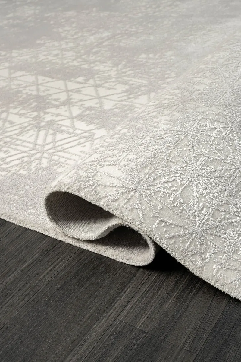 ELEGANCE EG014A BEYAZ HALI SEDEF GEOMETRIK DETAYLI MODERN VISKON DOGAL IPLIK BAMBU HALI TOZU AZ — Görsel 3