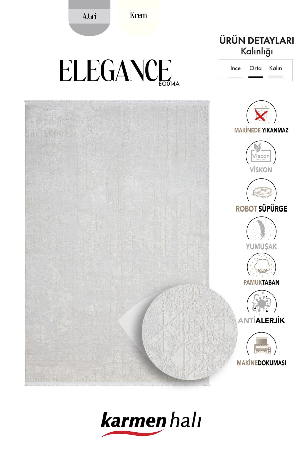 ELEGANCE EG014A BEYAZ HALI SEDEF GEOMETRIK DETAYLI MODERN VISKON DOGAL IPLIK BAMBU HALI TOZU AZ — Görsel 6