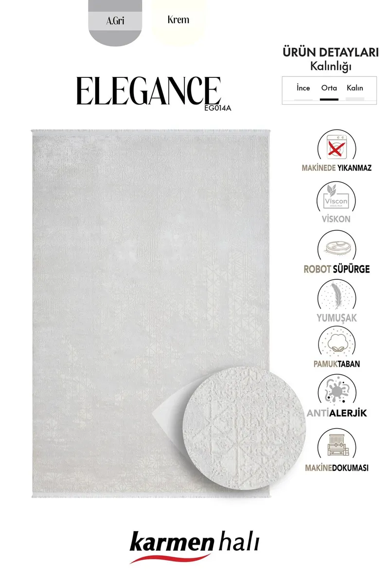 ELEGANCE EG014A BEYAZ HALI SEDEF GEOMETRIK DETAYLI MODERN VISKON DOGAL IPLIK BAMBU HALI TOZU AZ — Görsel 6