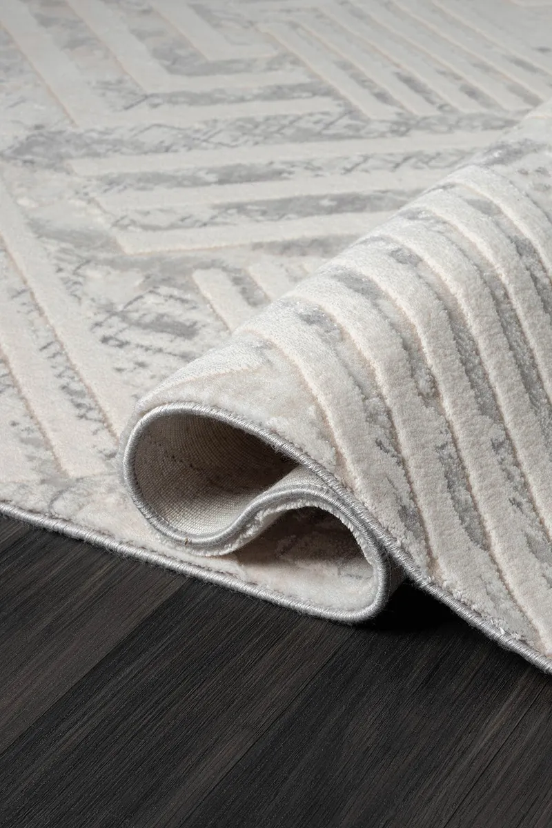 KAFTAN KF006G BEJ HALI GRI DETAYLI GEOMETRIK KABARTMA DESENLI AKRILIK HALI TOZUAZ SALON HALISI — Görsel 3
