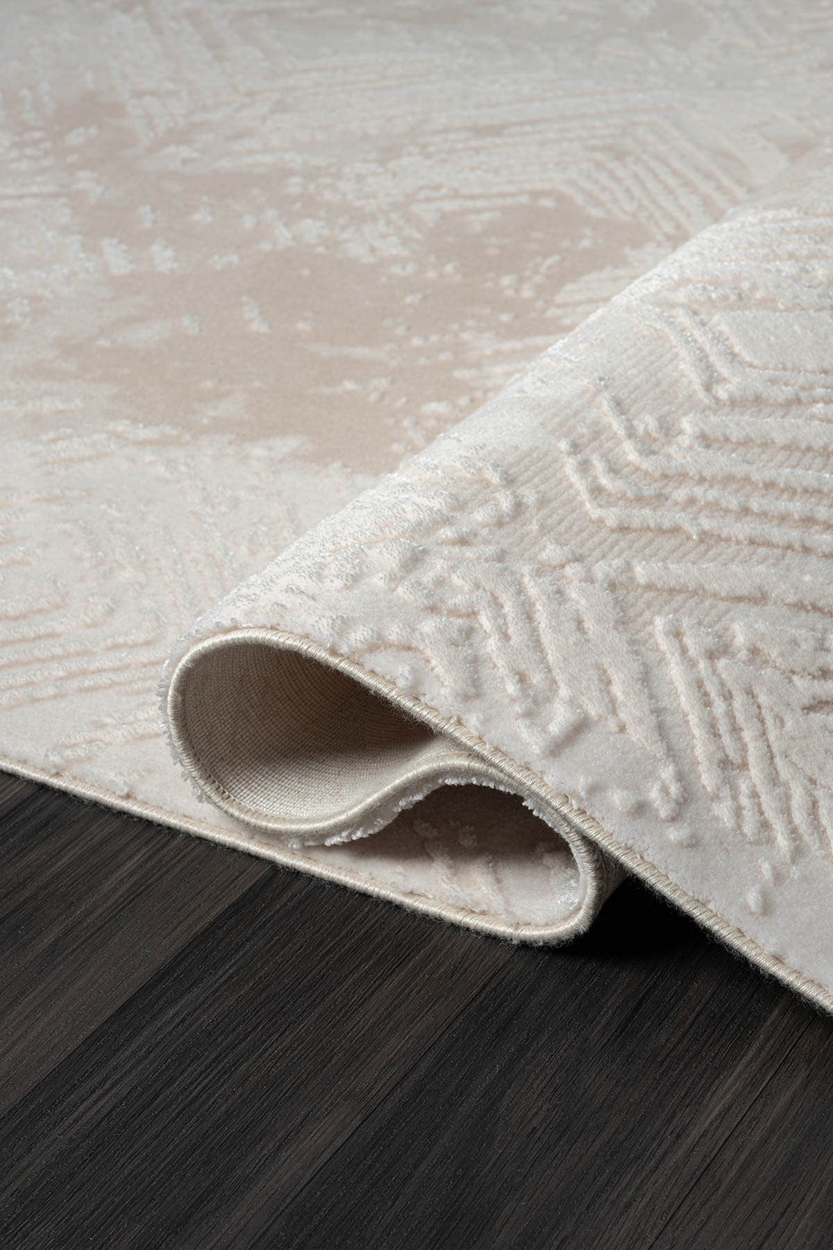 KAFTAN KF007B BEJ HALI GEOMETRIK KABARTMA DESENLI AKRILIK HALI TOZUAZ SALON HALISI YATAK ODASI — Görsel 3