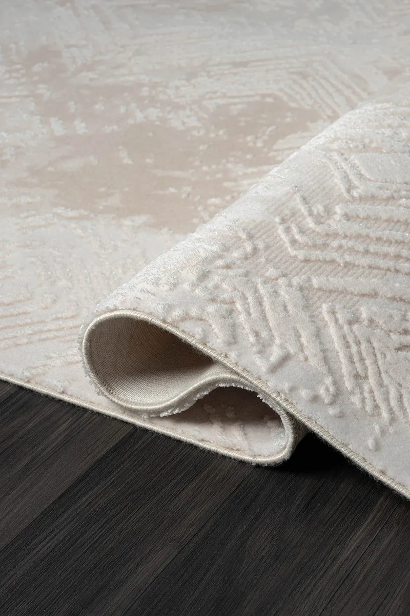 KAFTAN KF007B BEJ HALI GEOMETRIK KABARTMA DESENLI AKRILIK HALI TOZUAZ SALON HALISI YATAK ODASI — Görsel 3