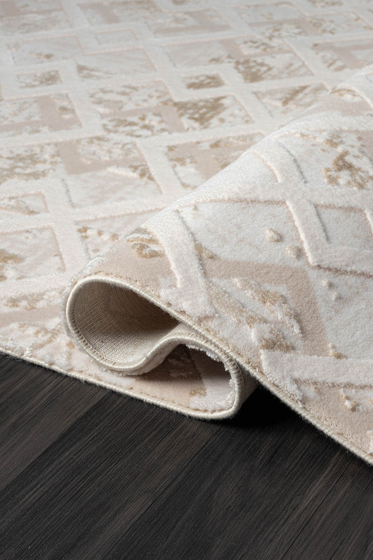 KAFTAN KF008A BEJ HALI KAHVERENGI DETAYLI GEOMETRIK KABARTMA DESENLI AKRILIK HALI TOZUAZ — Görsel 3