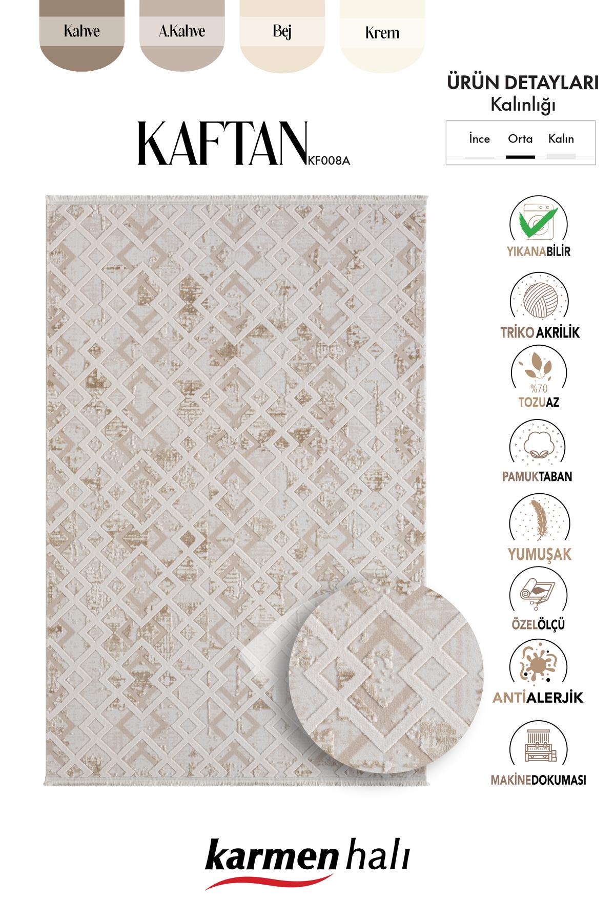 KAFTAN KF008A BEJ HALI KAHVERENGI DETAYLI GEOMETRIK KABARTMA DESENLI AKRILIK HALI TOZUAZ — Görsel 6