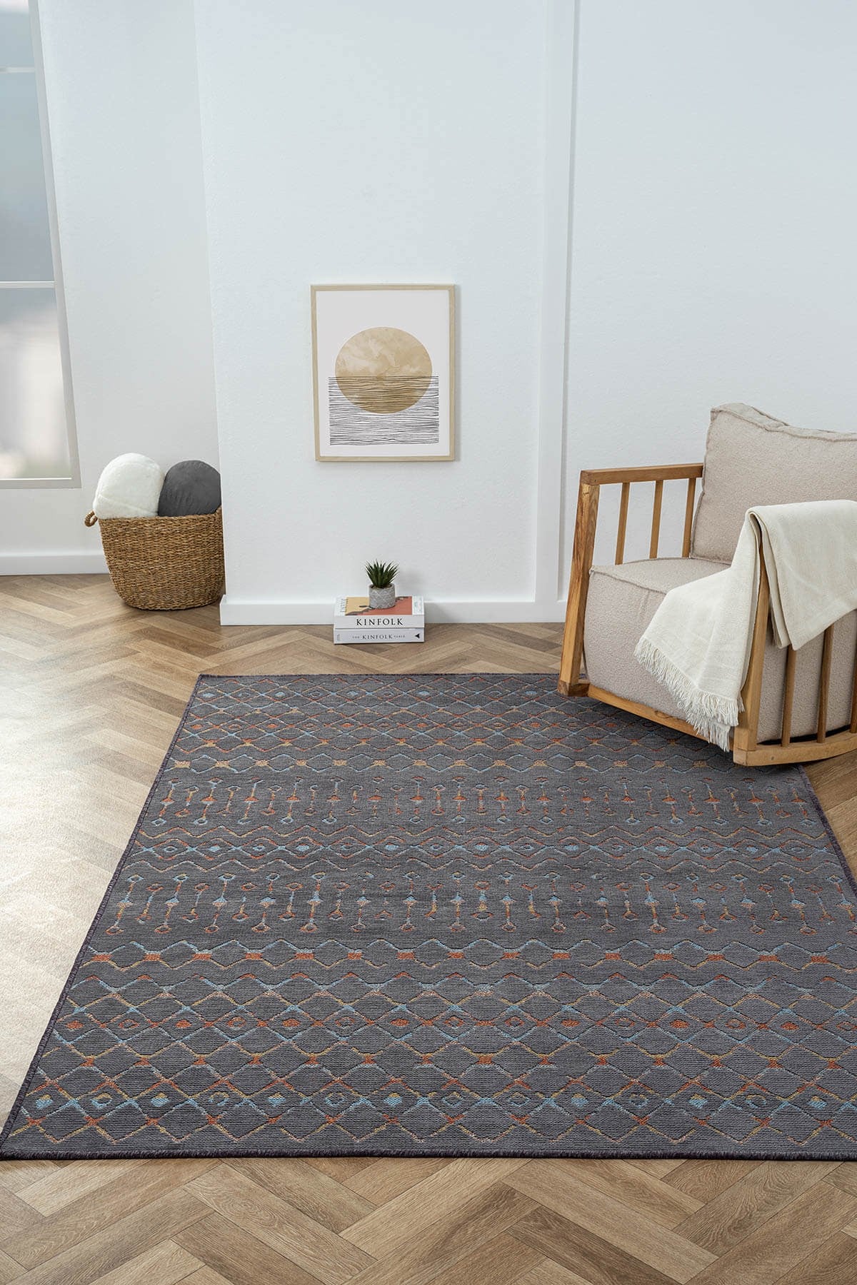 LENDA LD003A ANTRASIT KILIM RENKLI DETAYLI INCE KAYMAZ TABAN MAKINADA YIKANABILIR SALON — Görsel 2