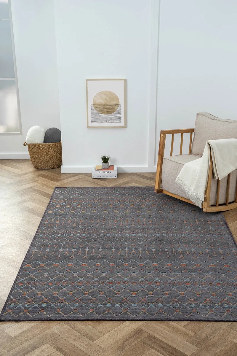 LENDA LD003A ANTRASIT KILIM RENKLI DETAYLI INCE KAYMAZ TABAN MAKINADA YIKANABILIR SALON — Görsel 2