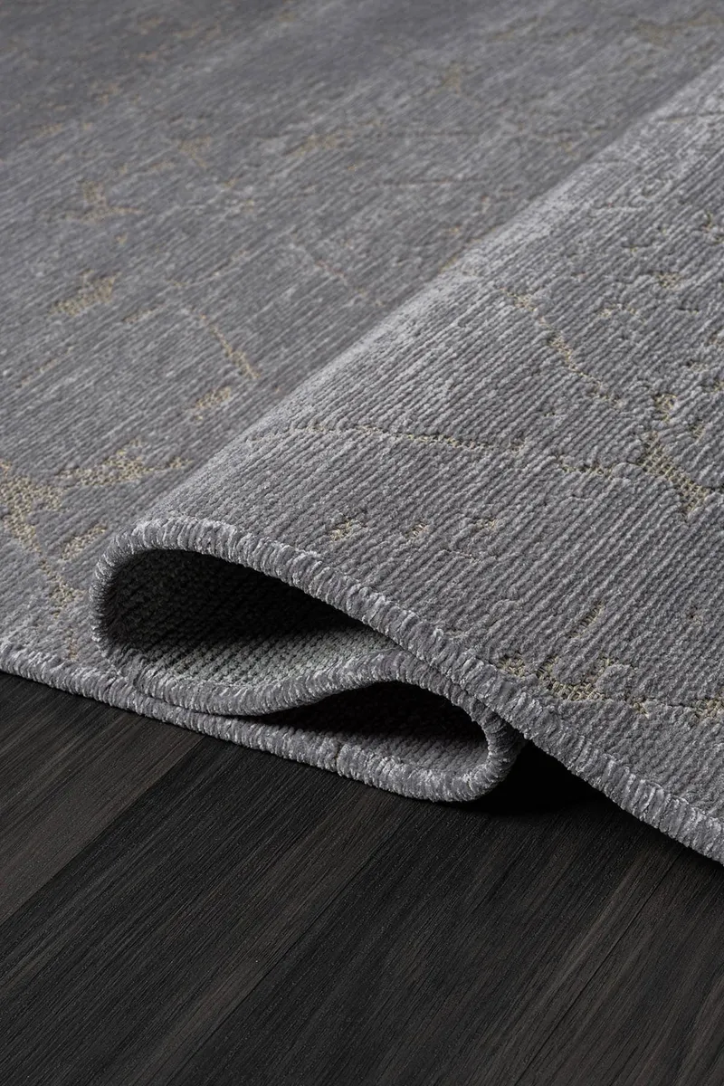 LENDA LD005A ANTRASIT KILIM GOLD DETAYLI INCE KAYMAZ TABAN MAKINADA YIKANABILIR HALI — Görsel 3