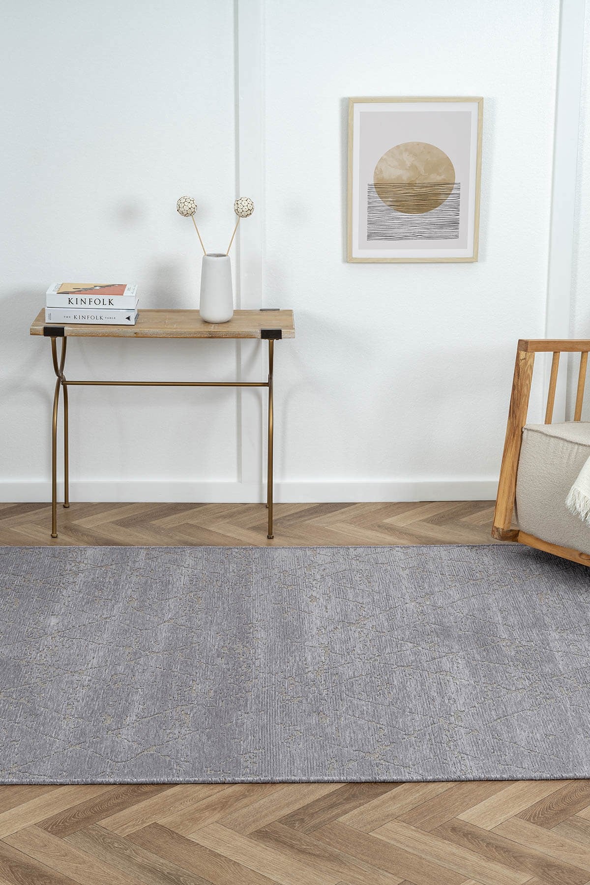 LENDA LD005A ANTRASIT KILIM GOLD DETAYLI INCE KAYMAZ TABAN MAKINADA YIKANABILIR HALI — Görsel 5
