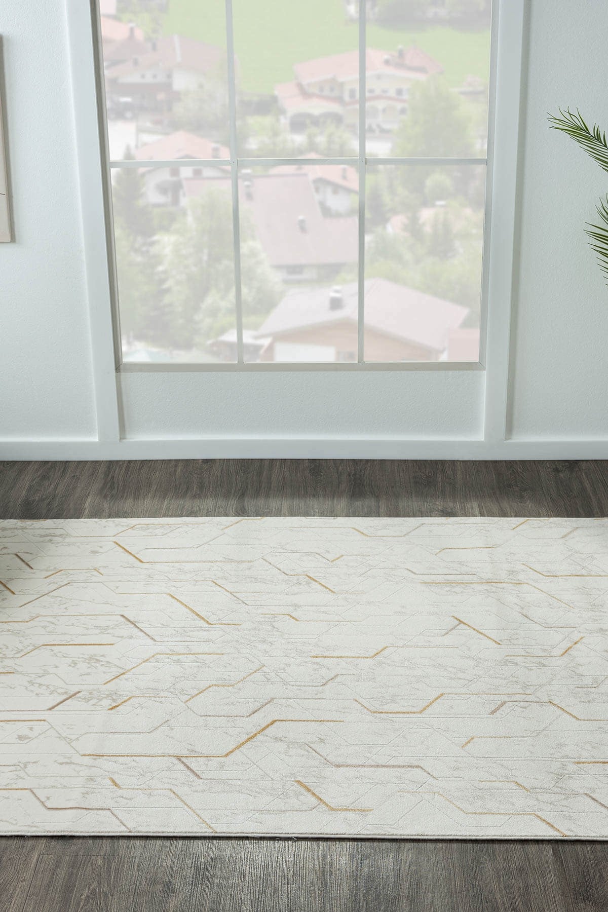 LOTUS PLUS 08581A BEYAZ HALI BEJ ABSTRACT DETAYLI MODERN INCE AKRILIK TOZUAZ SALON HALISI KORIDOR — Görsel 5