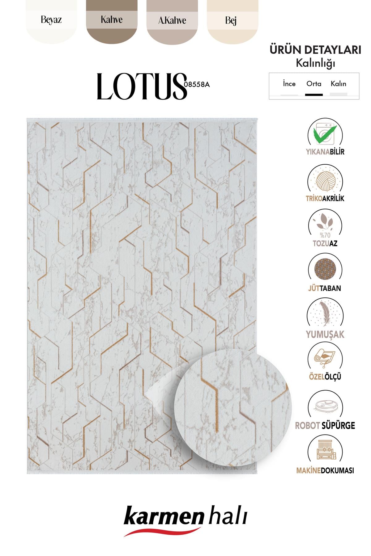 LOTUS PLUS 08581A BEYAZ HALI BEJ ABSTRACT DETAYLI MODERN INCE AKRILIK TOZUAZ SALON HALISI KORIDOR — Görsel 6