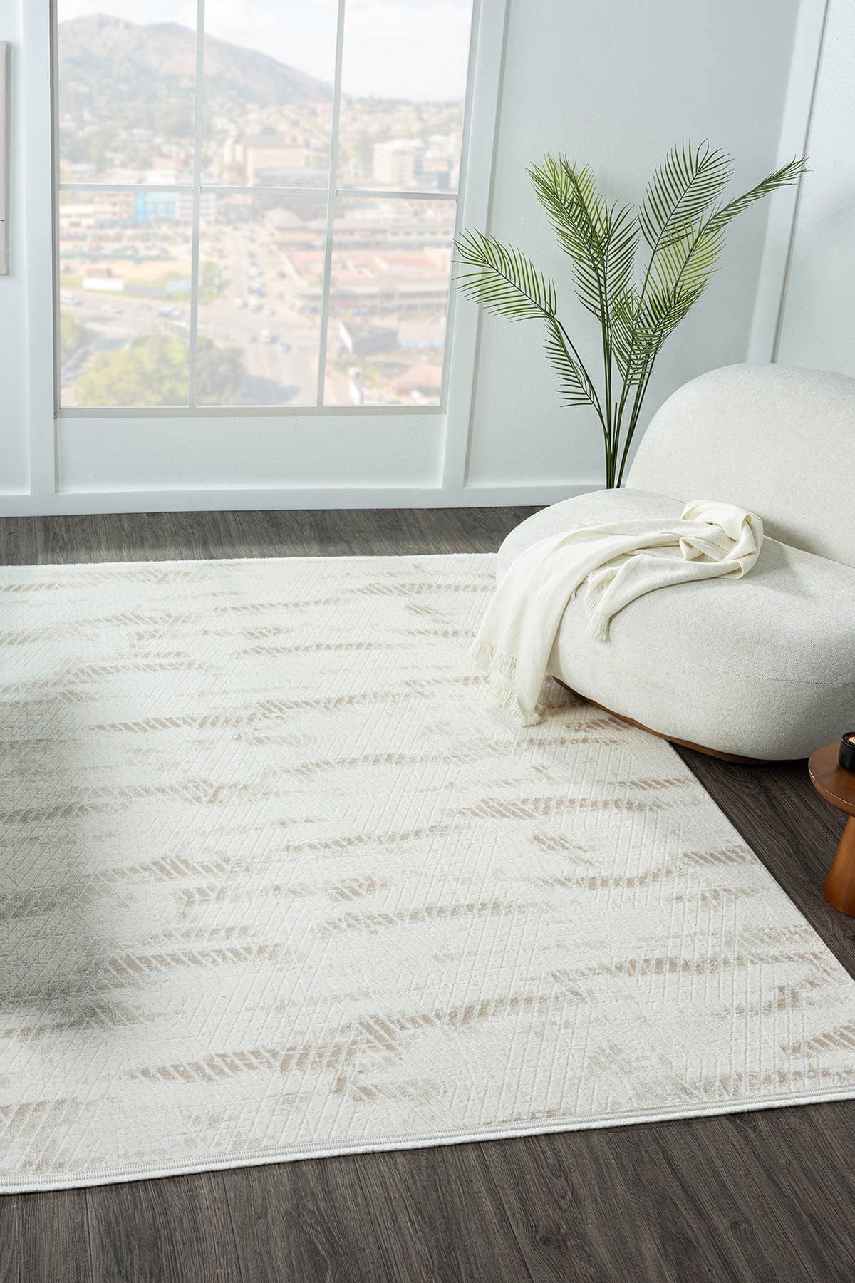 LOTUS PLUS 08583A BEYAZ HALI BEJ DETAYLI INCE AKRILIK TOZUAZ SALON HALISI YATAK ODASI HALISI KORIDOR — Görsel 2