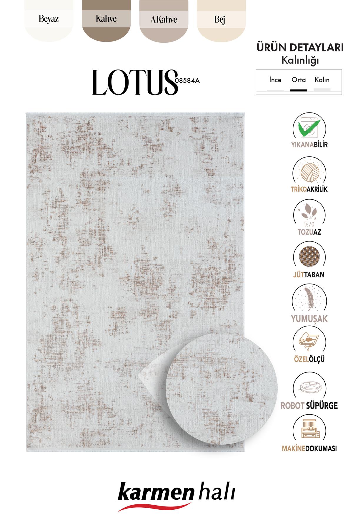 LOTUS PLUS 08584A BEYAZ HALI KAHVERENGI DETAYLI INCE AKRILIK TOZUAZ SALON HALISI YATAK ODASI KORIDOR — Görsel 6