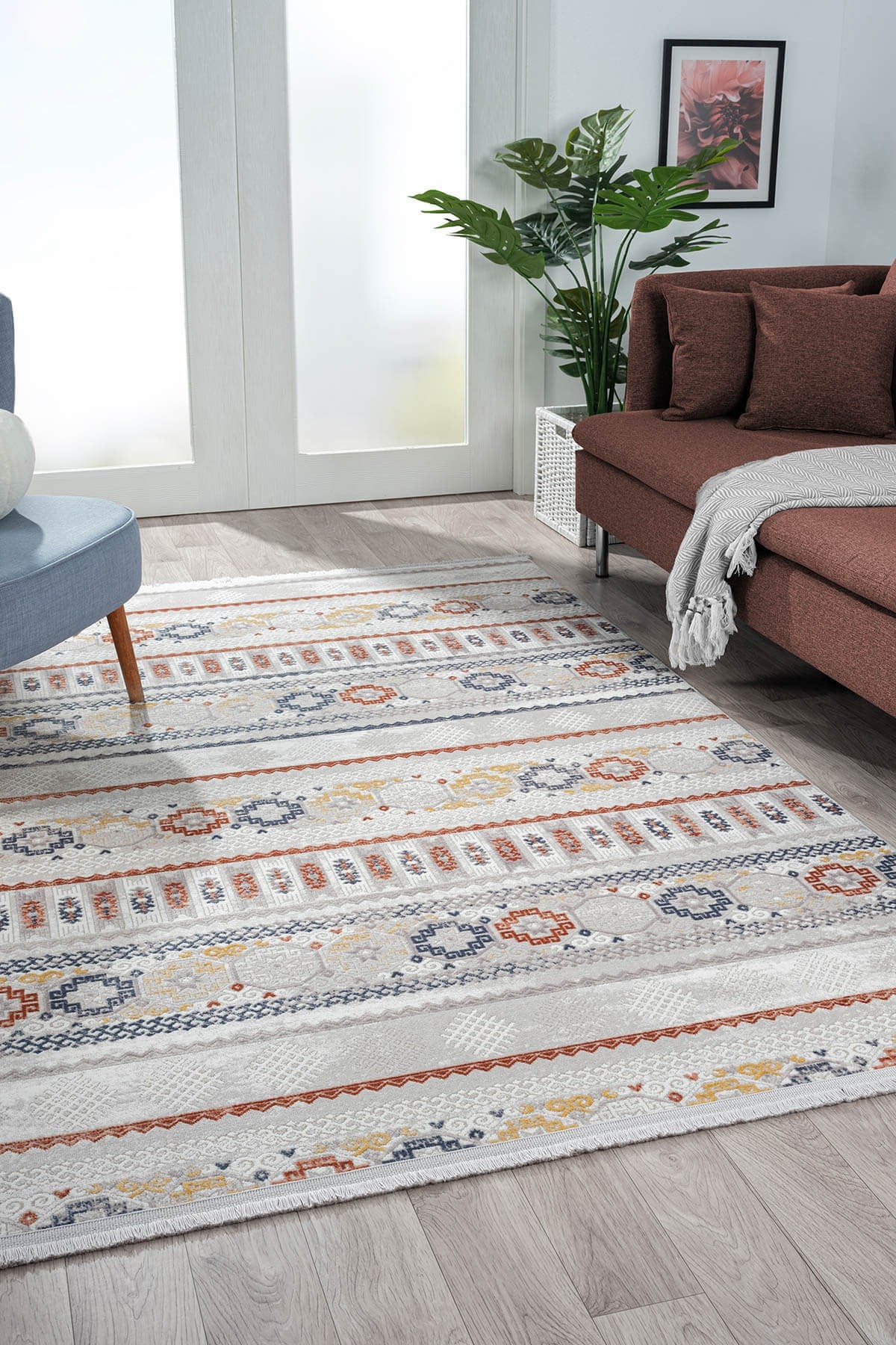 LOTUS 8565 GRI HALI RENKLI KILIM DESENLI MODERN INCE AKRILIK TOZUAZ SALON HALISI YATAK ODASI KORIDOR — Görsel 5