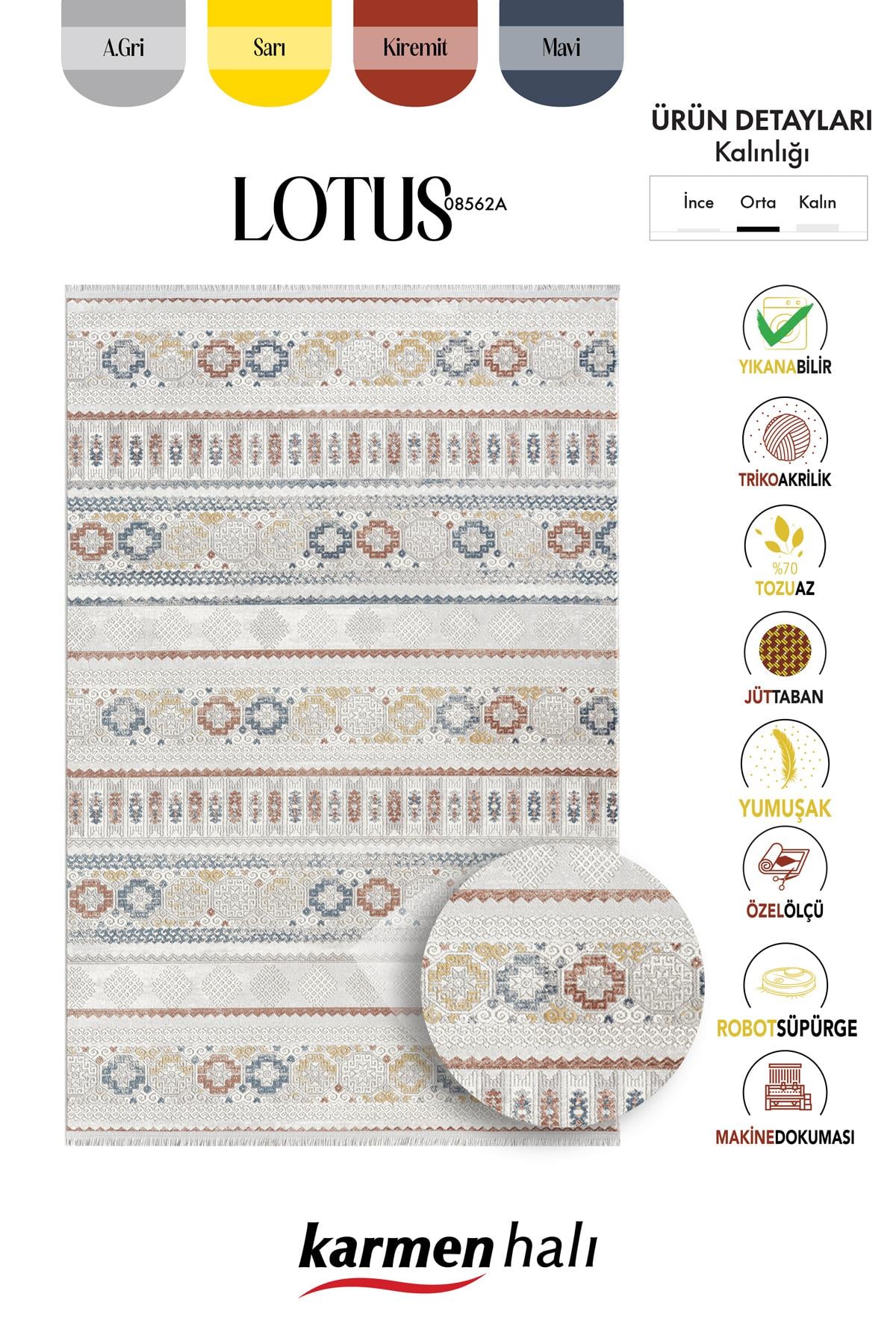 LOTUS 8565 GRI HALI RENKLI KILIM DESENLI MODERN INCE AKRILIK TOZUAZ SALON HALISI YATAK ODASI KORIDOR — Görsel 6