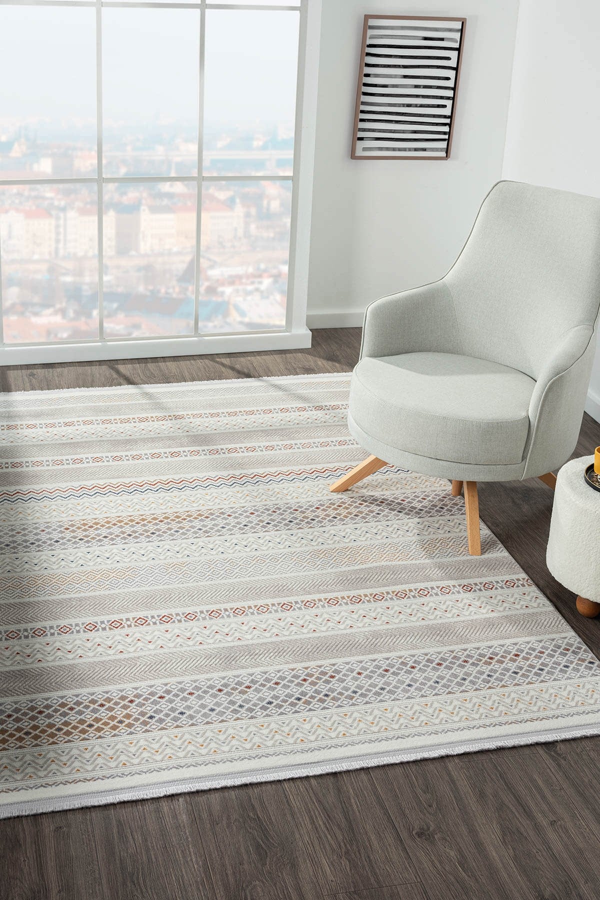 LOTUS 8571 GRI HALI RENKLI KILIM DESENLI MODERN INCE AKRILIK TOZUAZ SALON OTURMA ODASI HALISI — Görsel 2