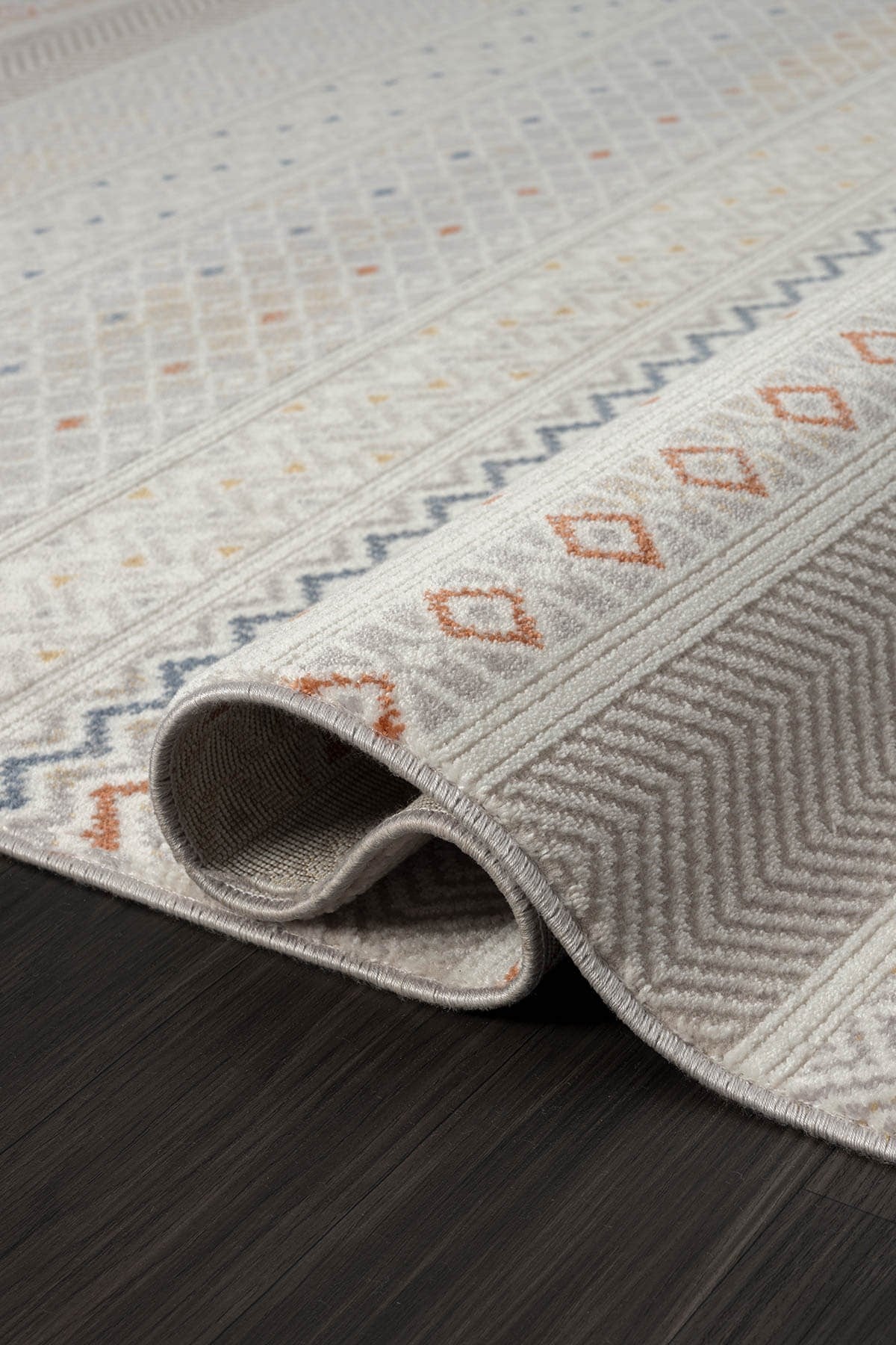 LOTUS 8571 GRI HALI RENKLI KILIM DESENLI MODERN INCE AKRILIK TOZUAZ SALON OTURMA ODASI HALISI — Görsel 3