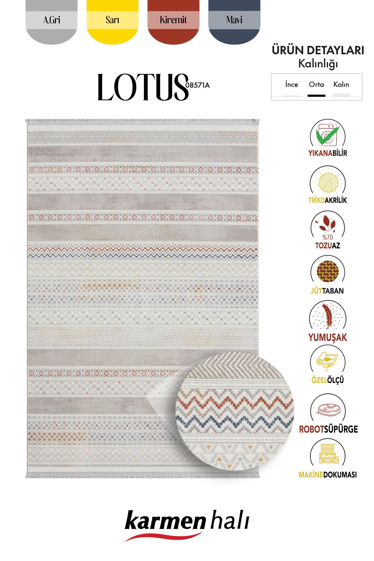 LOTUS 8571 GRI HALI RENKLI KILIM DESENLI MODERN INCE AKRILIK TOZUAZ SALON OTURMA ODASI HALISI — Görsel 6
