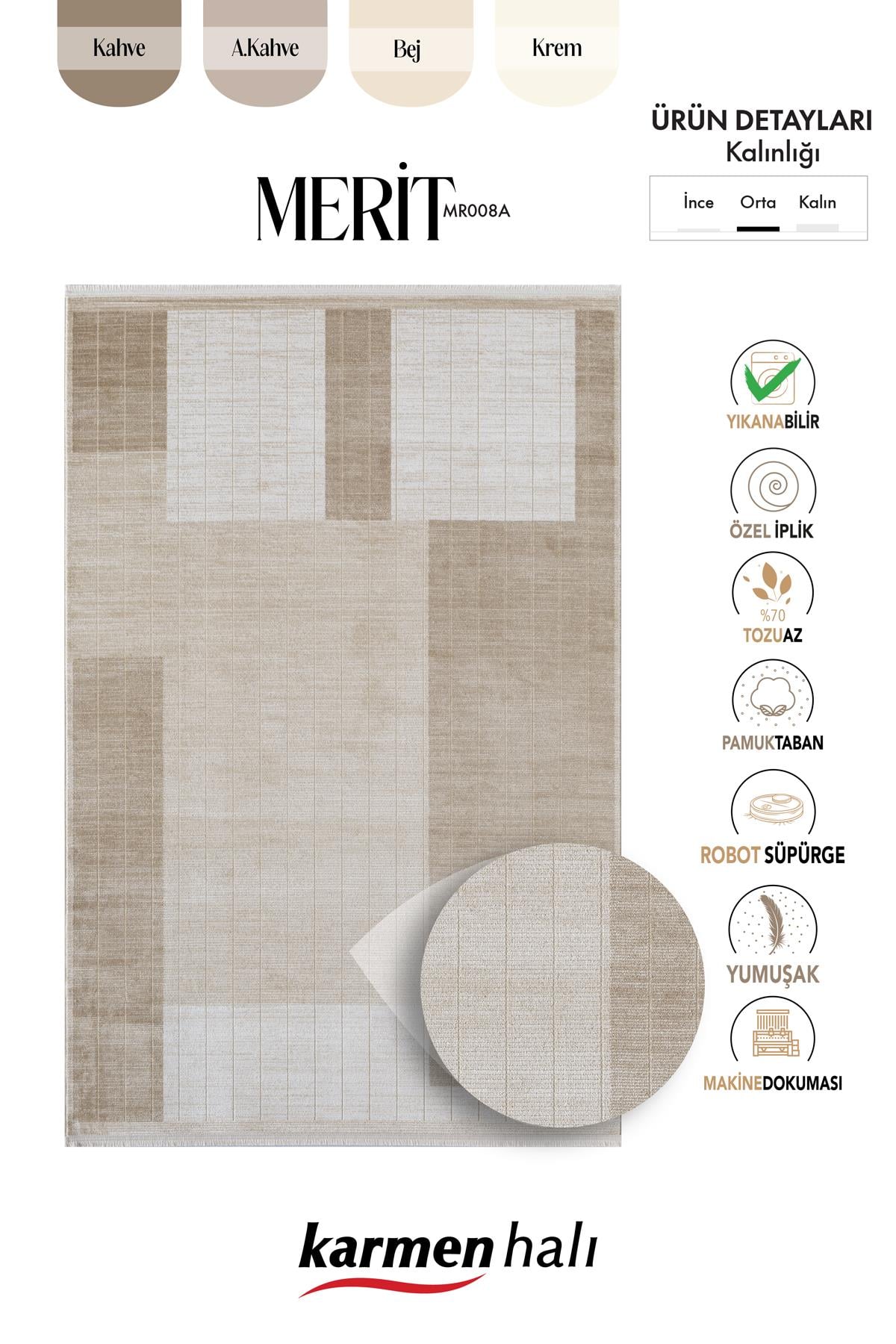 MERIT MR008A KREM HALI VIZON GEOMETRIK DESENLI INCE YUMUSAK AKRILIK MODERN SALON OTURMA ODASI HALISI — Görsel 7