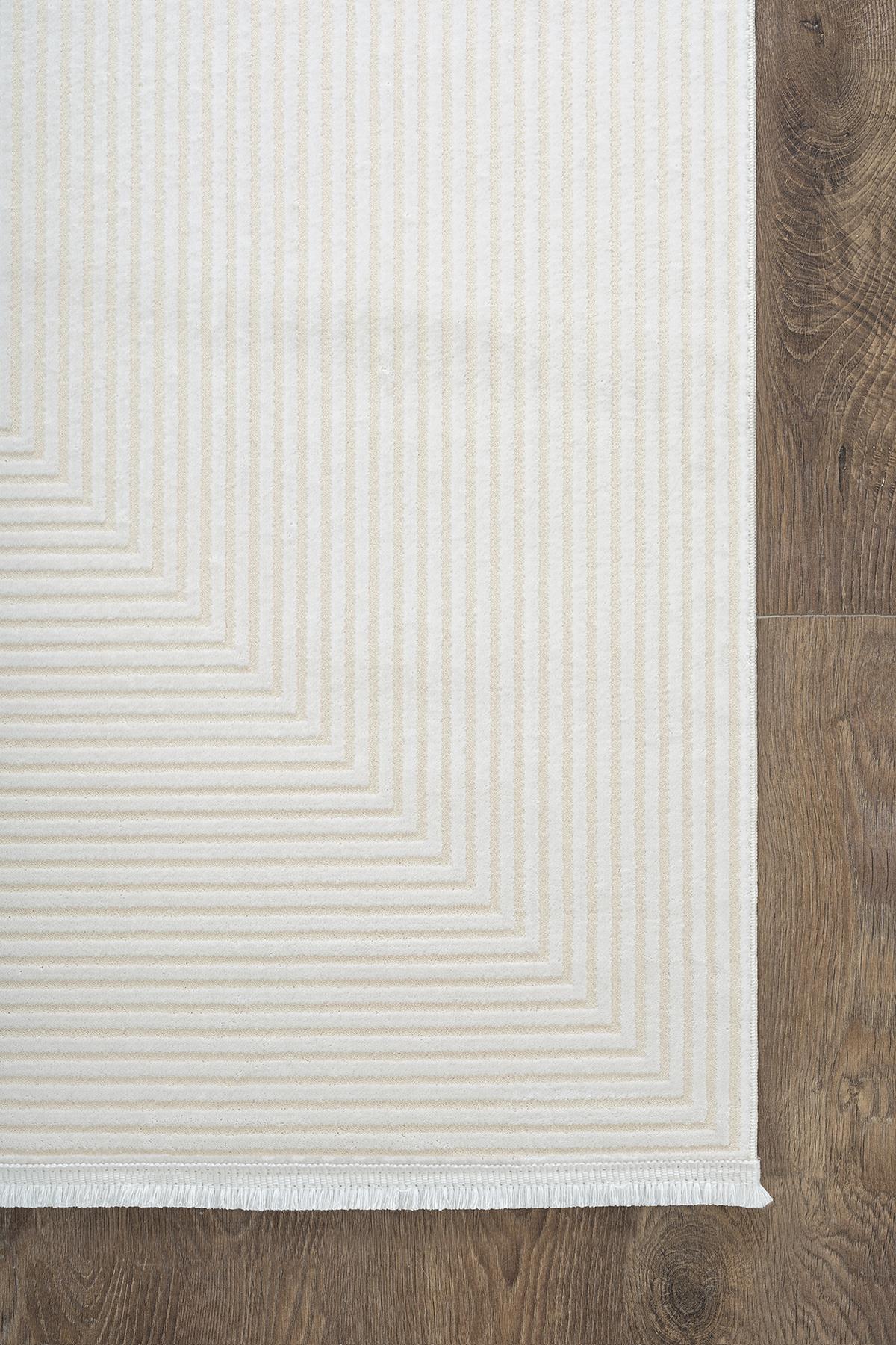 MERIT MR009A KREM HALI GEOMETRIK DETAYLI INCE YUMUSAK AKRILIK MODERN SALON OTURMA ODASI HALISI — Görsel 5