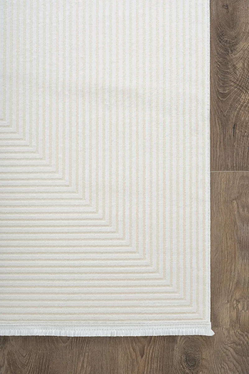 MERIT MR009A KREM HALI GEOMETRIK DETAYLI INCE YUMUSAK AKRILIK MODERN SALON OTURMA ODASI HALISI — Görsel 5