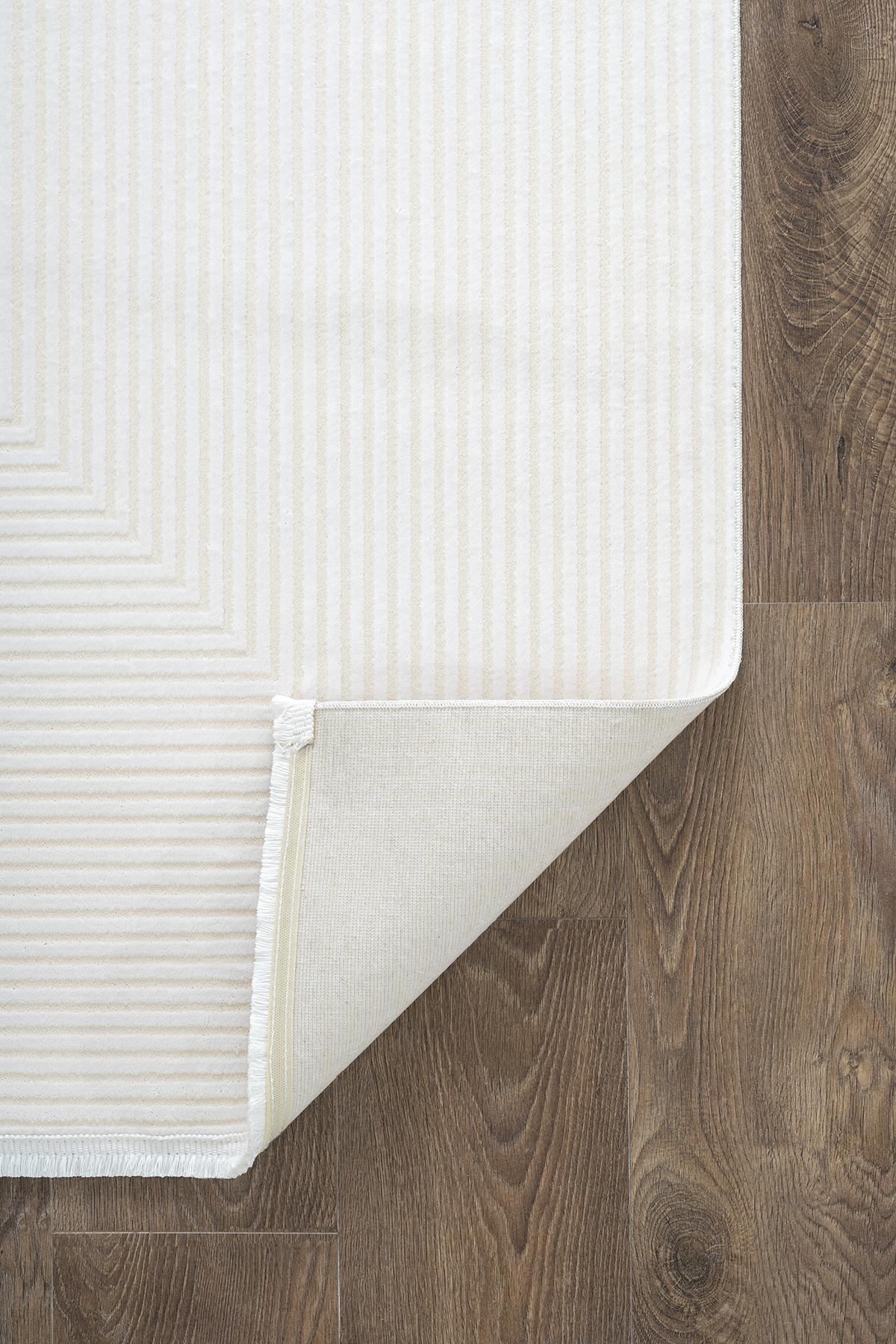MERIT MR009A KREM HALI GEOMETRIK DETAYLI INCE YUMUSAK AKRILIK MODERN SALON OTURMA ODASI HALISI — Görsel 6